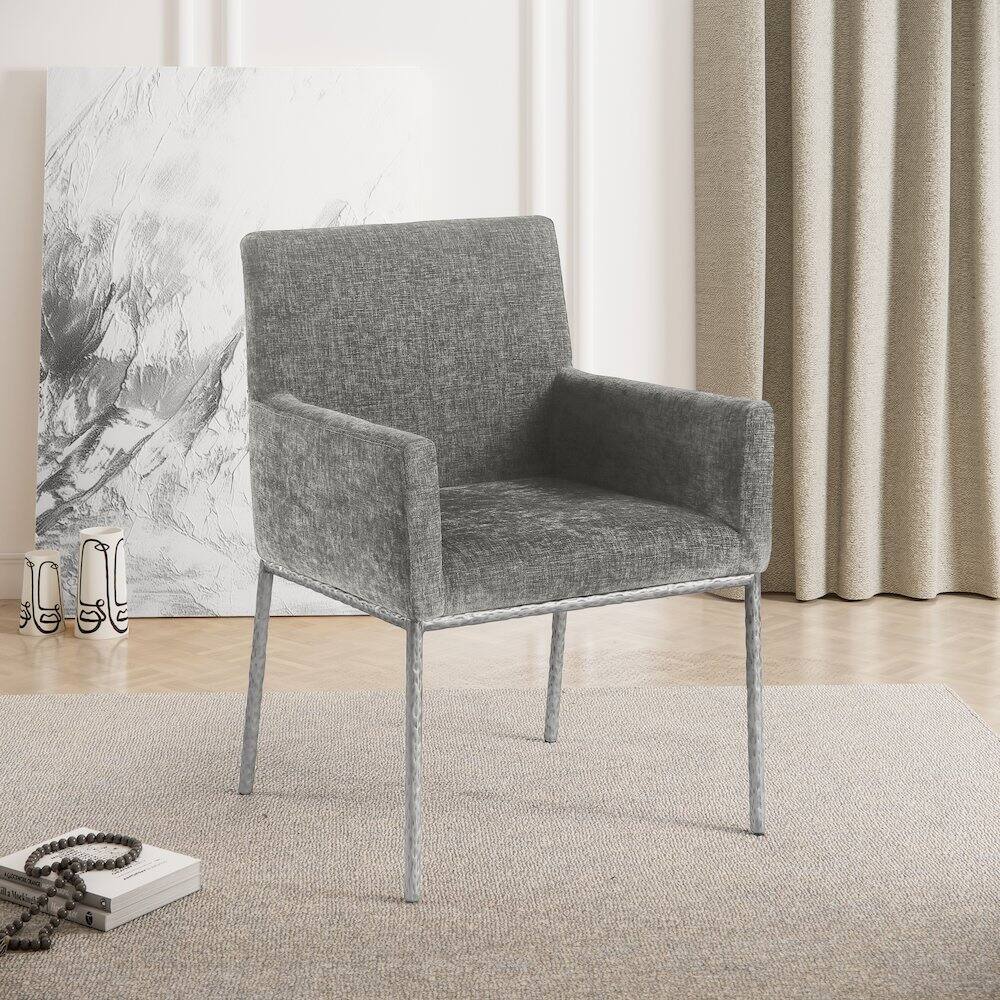 Alt View 1. Meridian Furniture - Reeves Grey Chenille Fabric Dining Chair, Set of 2 - Grey.