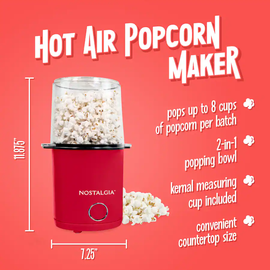 Popcorn Process Nostalgia 8 Cup Hot Air Popcorn Maker & Bowl Red - Best Buy