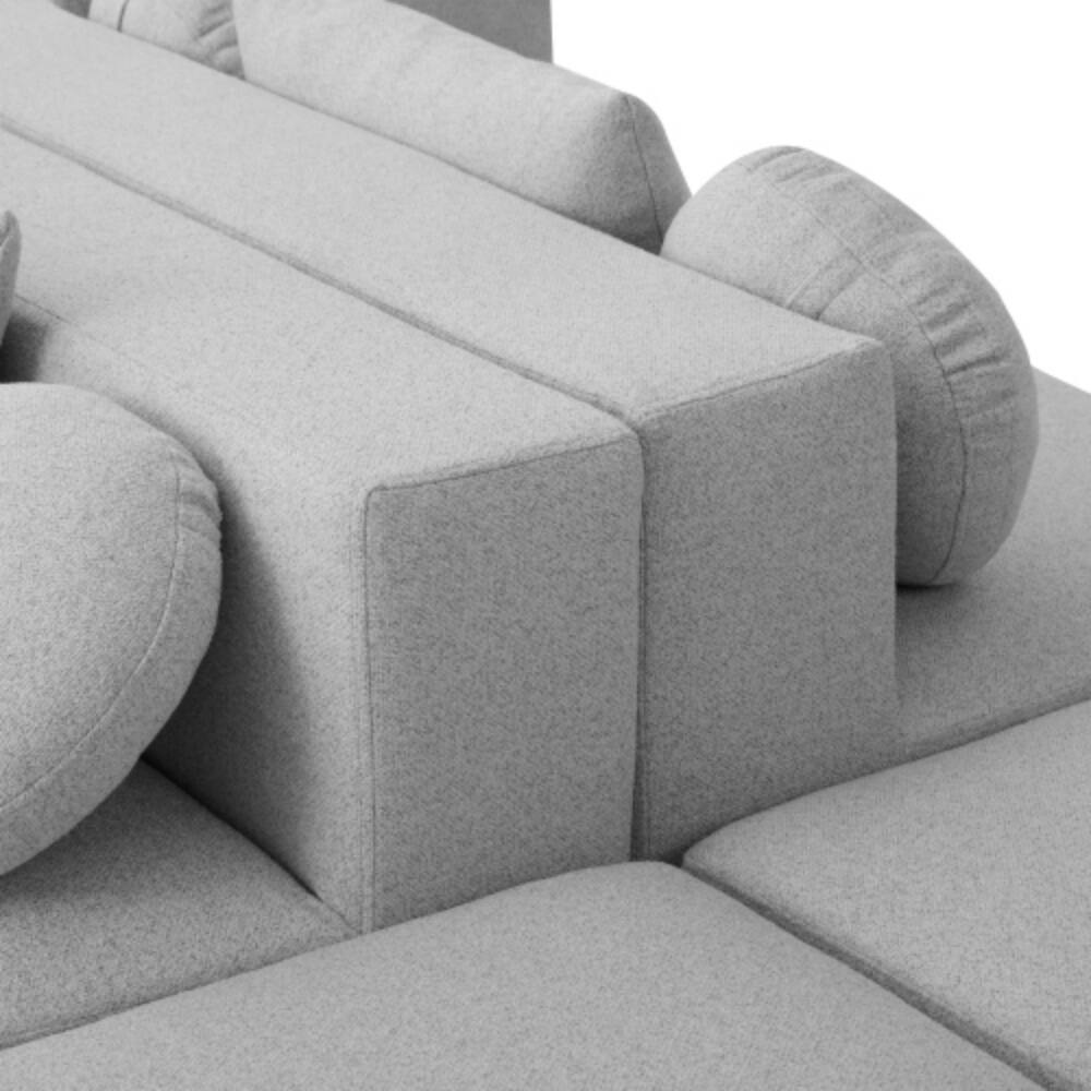 Alt View 3. LUCKY ONE - 114.9" Boneless Modular Free-Combined Compression Sofa Bed w/ Curved Ends Deep Seating - Grey.