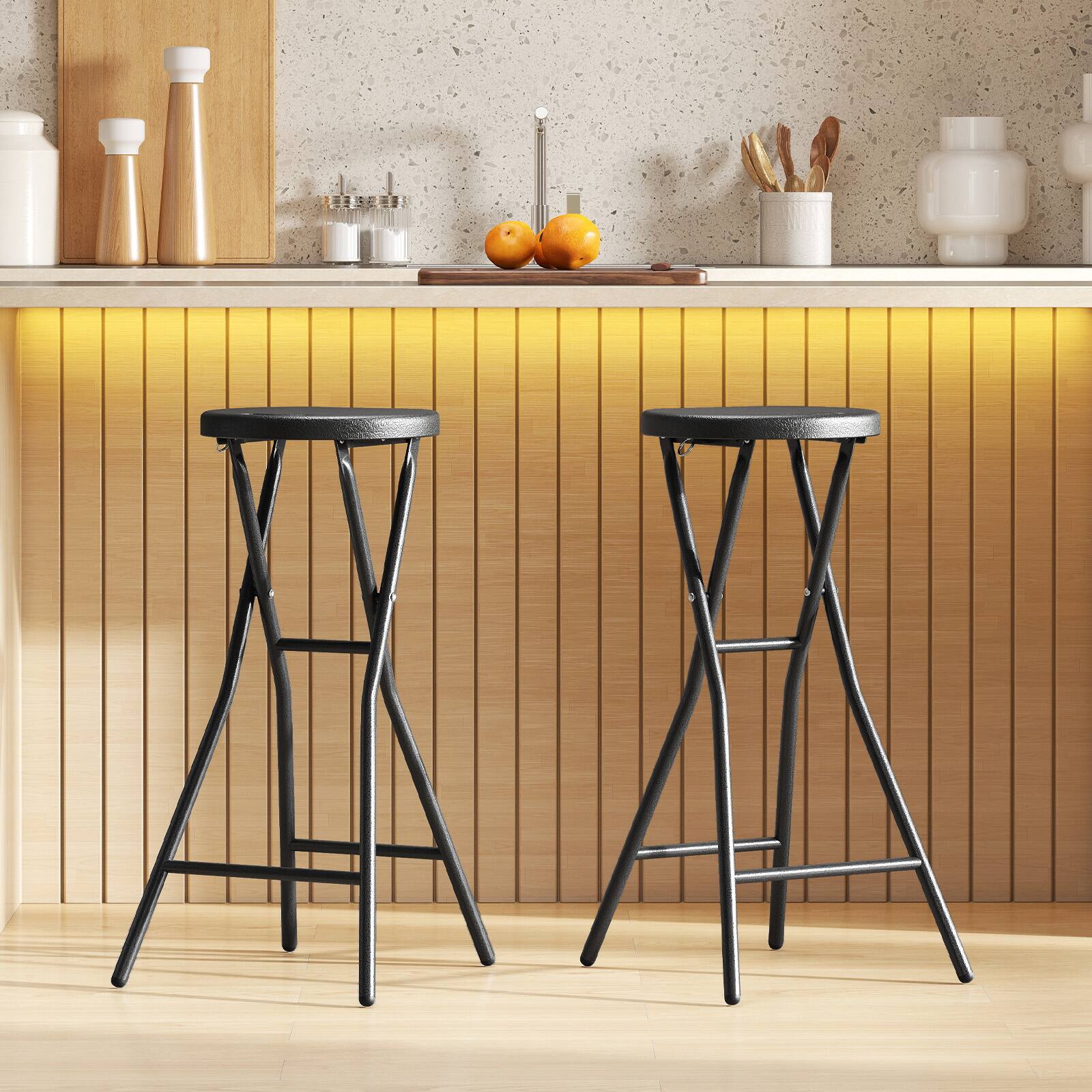 Alt View 1. Gymax - Gymax 2PCS Folding Bar Stool Counter Height Backless Bar Chair w/HDPE Seat for Island Black - Black.