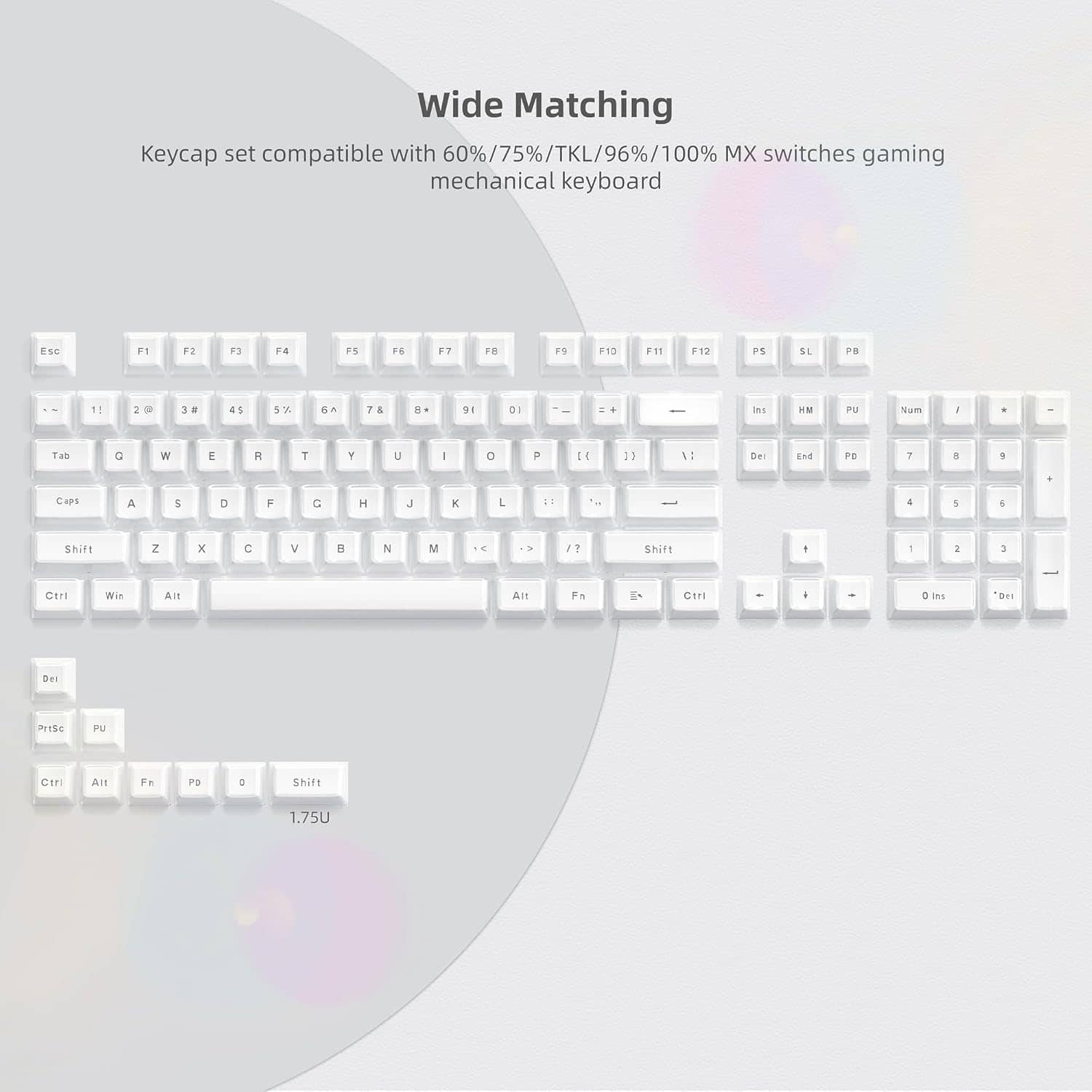 Womier - Jelly Keycaps,OEM Profile Clear Key Cap for Most US Layout Cherry Gateron MX Switches Mechanical Keyboards - White