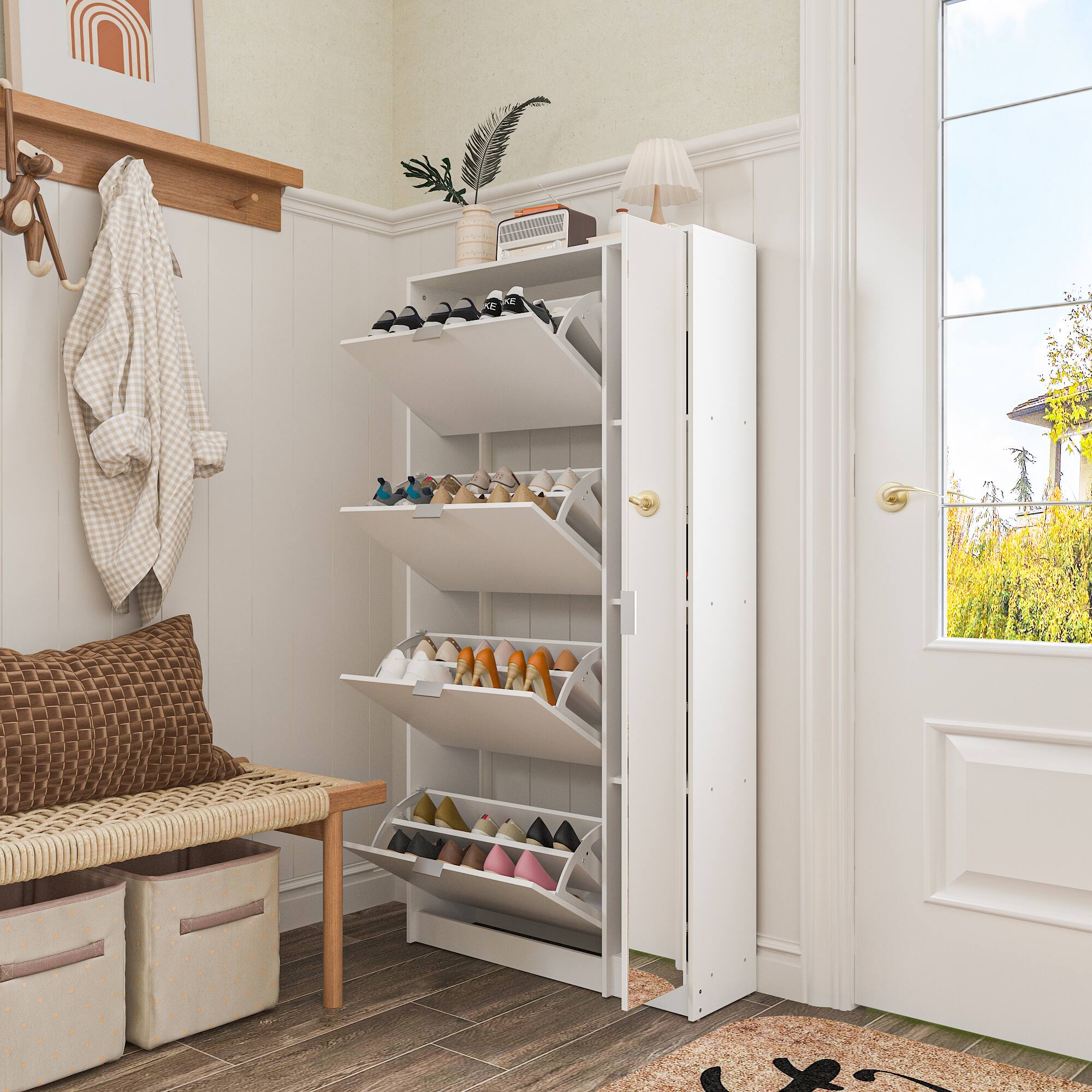 Alt View 2. Famapy - Famapy Vertical Flip - Down Shoe Cabinet with Full - Length Mirror - White.