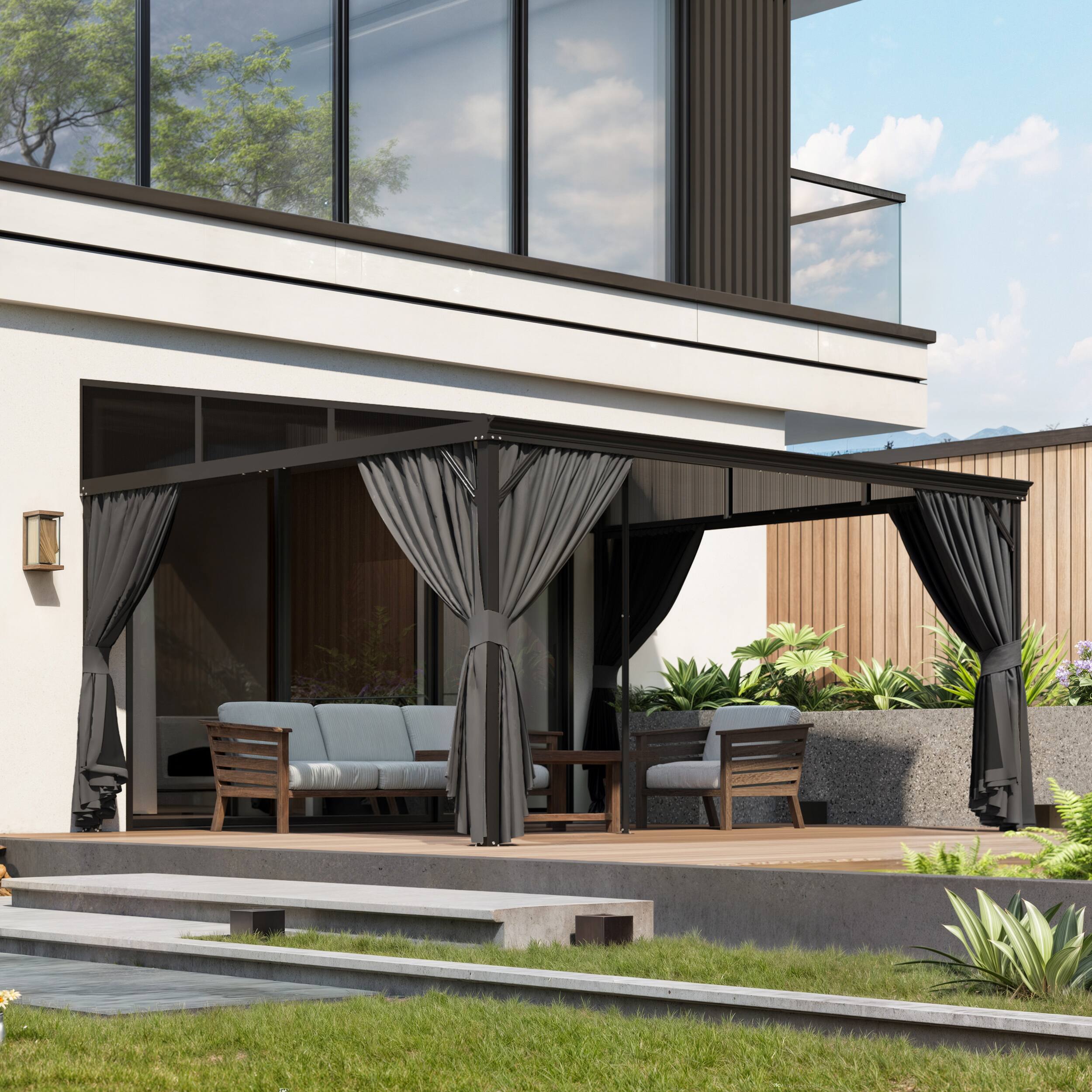 Back. Famapy - Extra Large Outdoor Gazebo with Steel Roof and Aluminum Frame, Curtains & Netting for Patio, Deck, Garden.