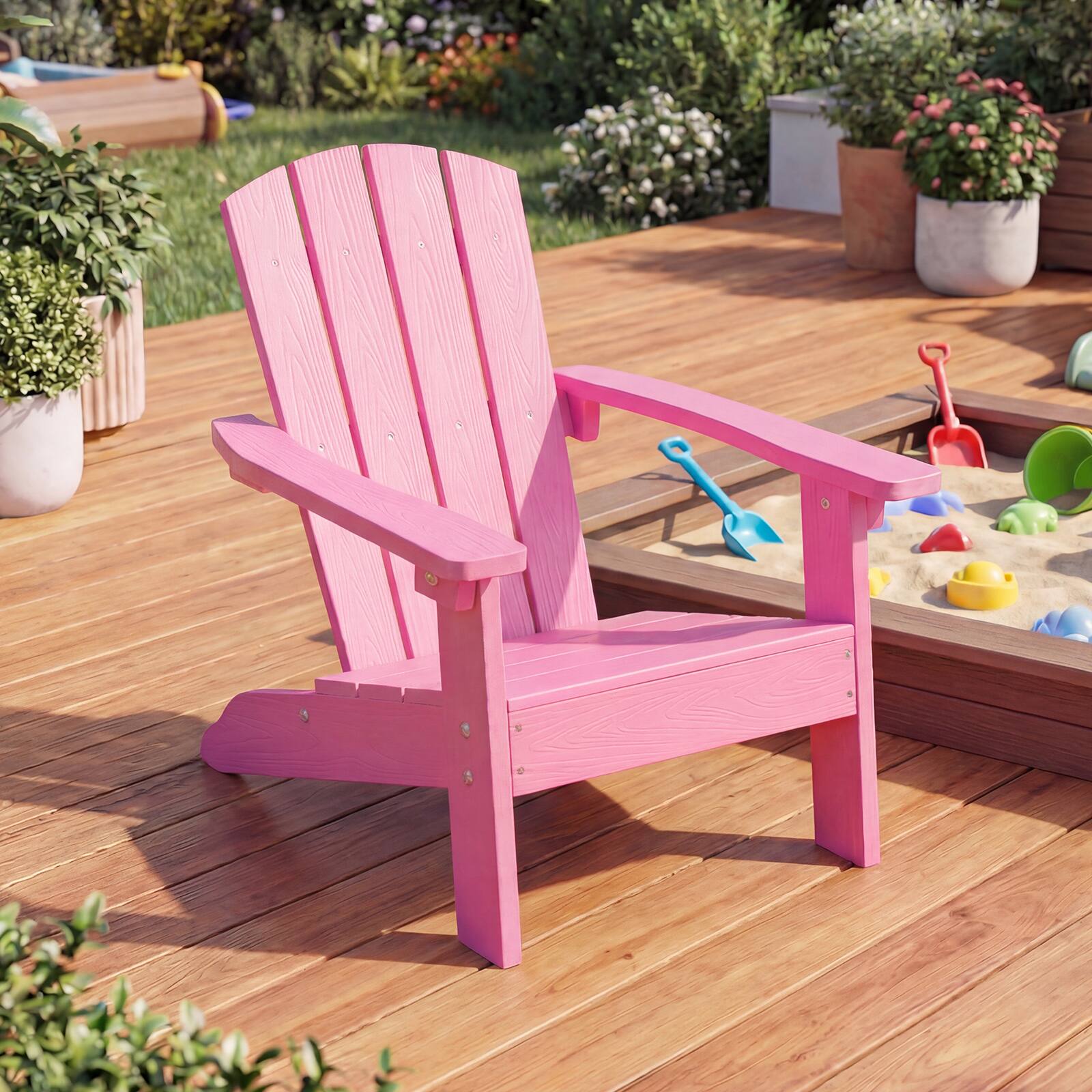 Alt View 5. Costway - Costway Kids Adirondack Chair with High Backrest Armrests Fire Pit Chair for Kids Ages 3-8 - Pink.