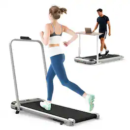 Siljoy - 3-in-1 Under Desk Treadmill: Foldable, Incline, Handle Bar, Remote, LED Display. For Home/Office Walking & Jogging - Black