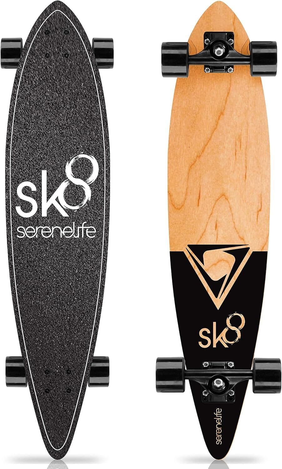 SereneLife - Complete Standard Skateboard Mini Cruiser - 8 Ply Canadian & Bamboo Maple - Black