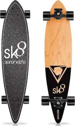 SereneLife - Complete Standard Skateboard Mini Cruiser - 8 Ply Canadian & Bamboo Maple - Black