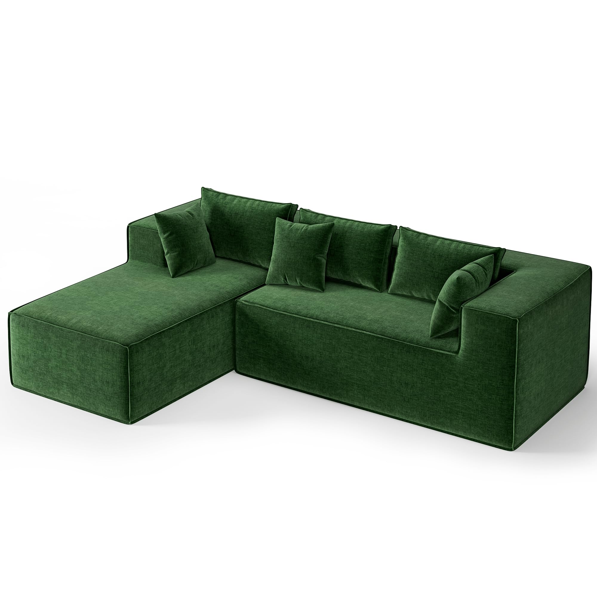 Alt View 4. Jojoka - 106.7" L-Shaped Modular Sectional Sofa, 2-Piece Chenille Cloud Couch with Chaise & Deep Seat for Living Room - Green.