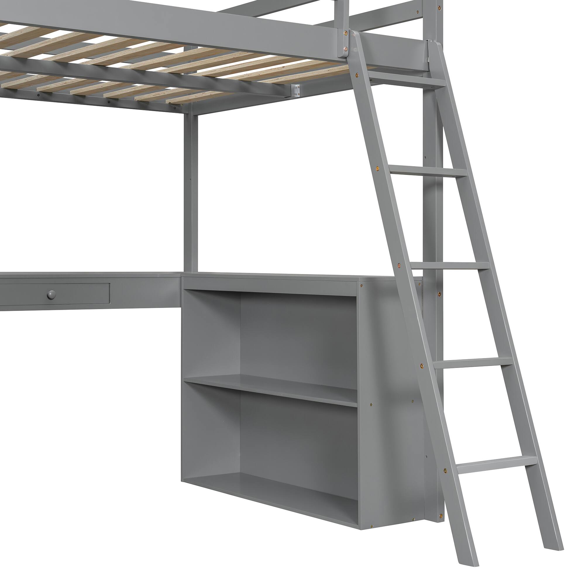 Alt View 2. Aukfa - Full Size Loft Bed with Ladder, Shelves, and Desk - Gray.