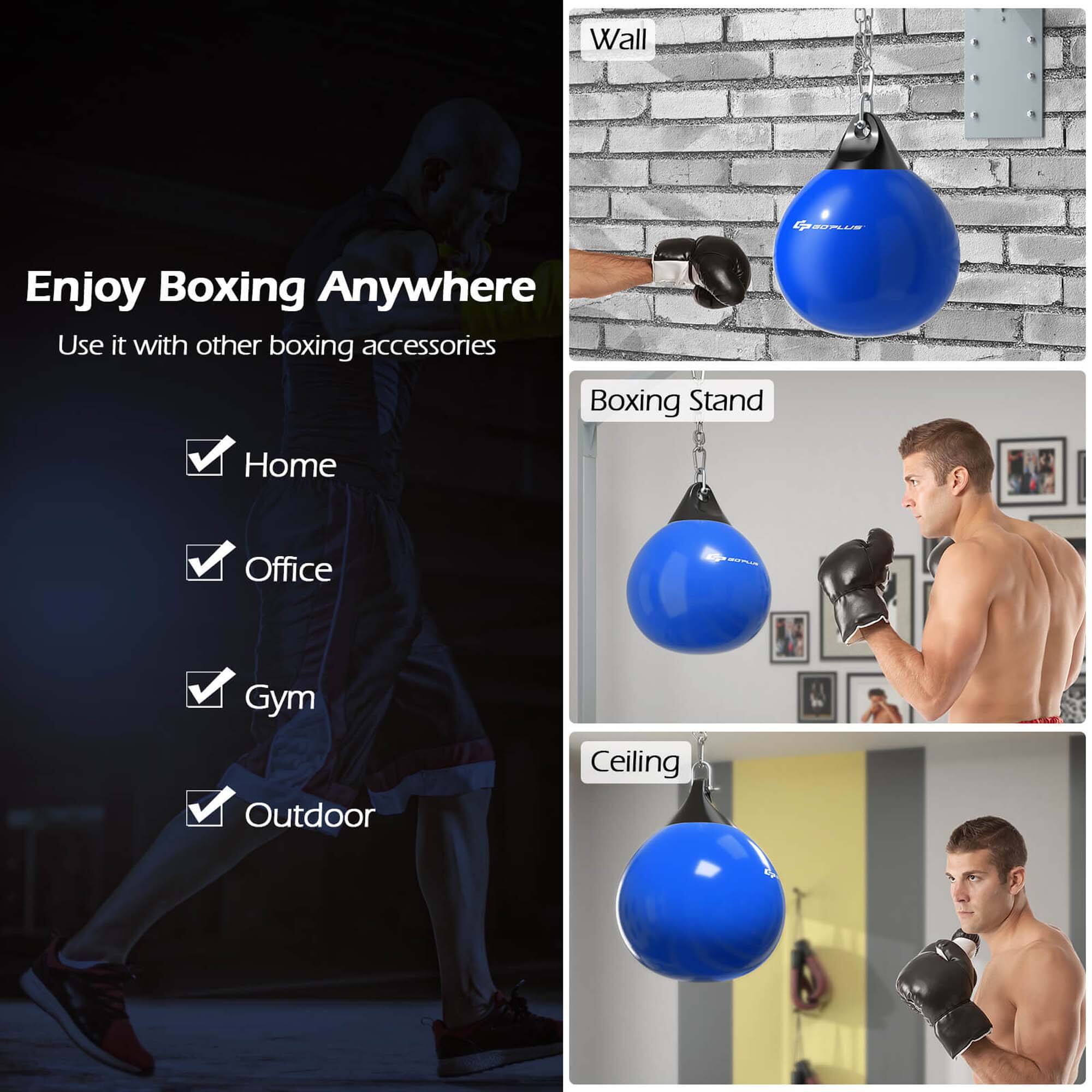 Enjoy Boxing Anywhere  
Use it with other boxing accessories  

- Home  
- Office  
- Gym  
- Outdoor  

Wall  
Boxing Stand  
Ceiling