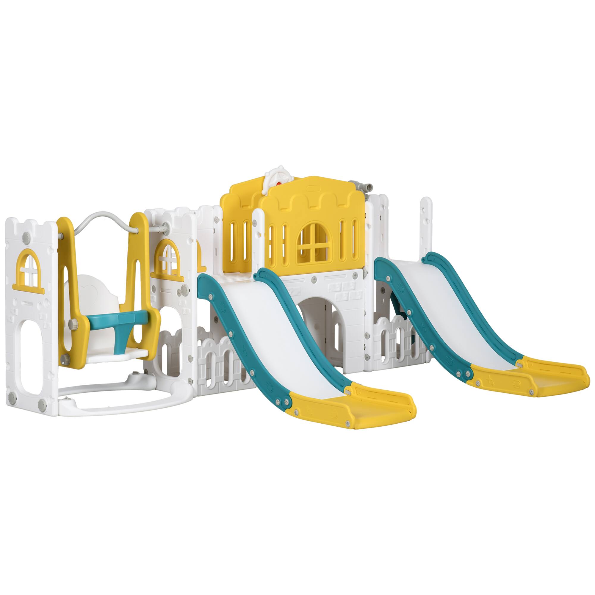 Alt View 6. APRILSOUL - 8 in 1 Toddler Slide and Swing Set with 2 Slides Baby Slide for Ages 1-3 with Basketball Hoop Yellow.