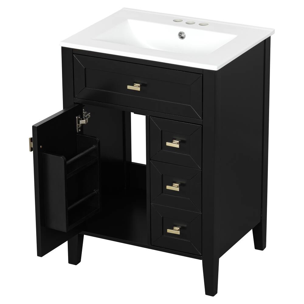 Alt View 10. Loheer - Loheer 24 inch black bathroom vanity with sink, MDF and Rubberwood, 3 Drawers - Black.
