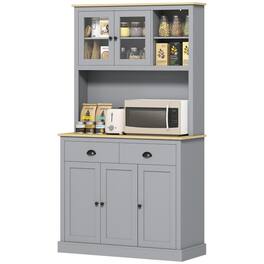 PULUZ - Freestanding Kitchen Cabinet, 71 inch Tall Pantry Cabinet, Modern Hutch with Wide Countertop, Adjustable Shelves - Gray