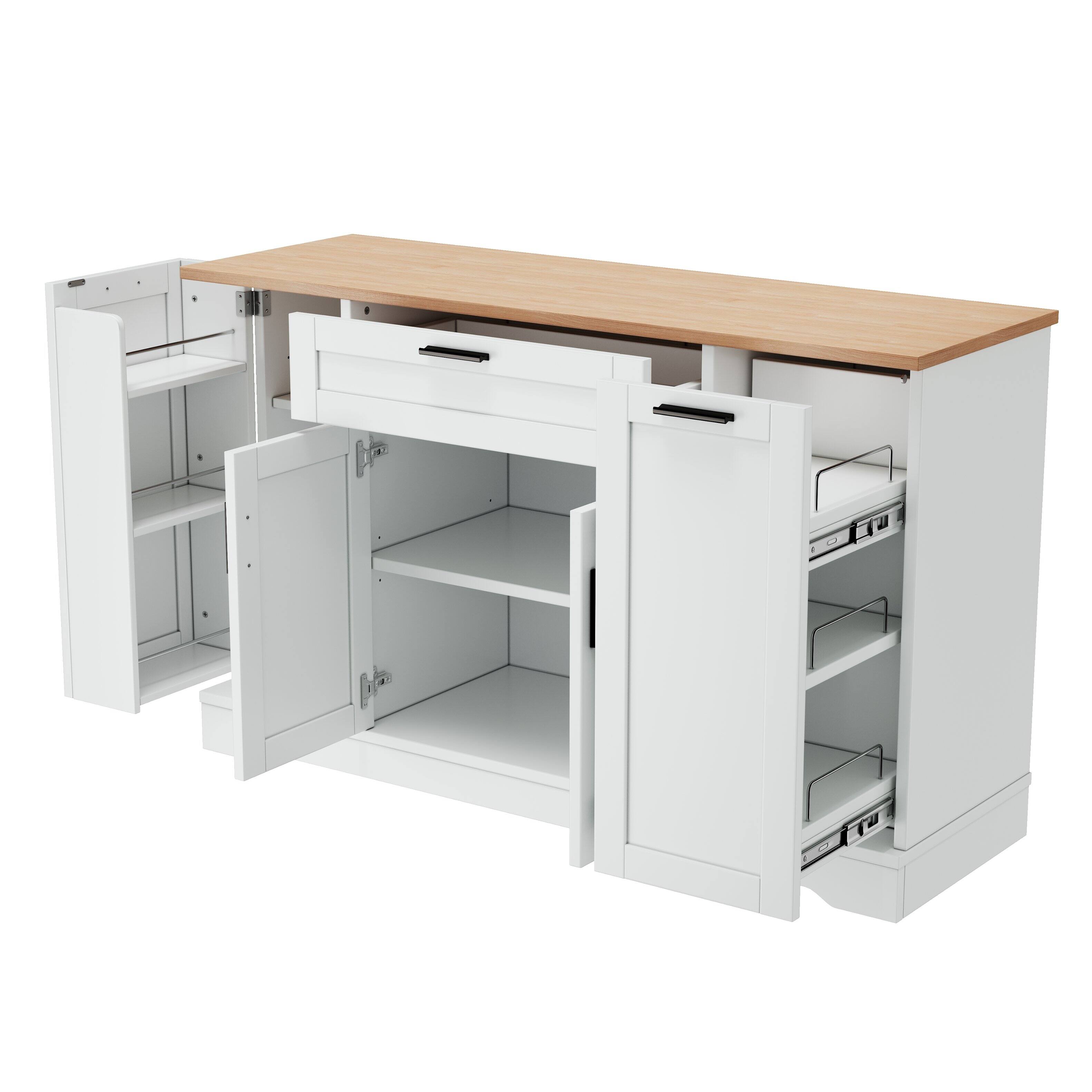 Alt View 8. Forest'nSky - Multi-Functional Kitchen Island, Extendable Dining Table with Storage Shelves & Pull-Out Rack, White - White.