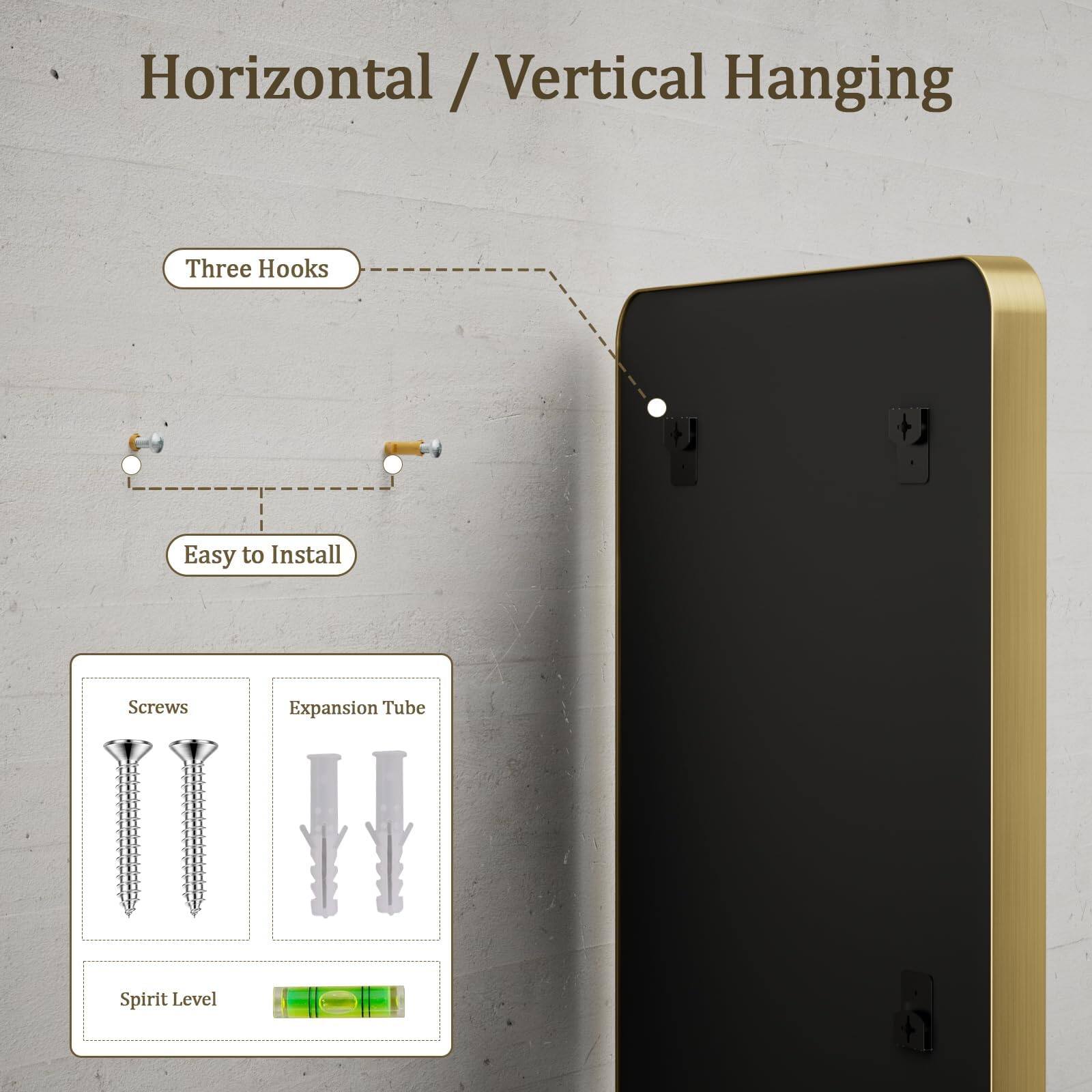 Horizontal / Vertical Hanging

Three Hooks

Easy to Install

Screws

Expansion Tube

Spirit Level