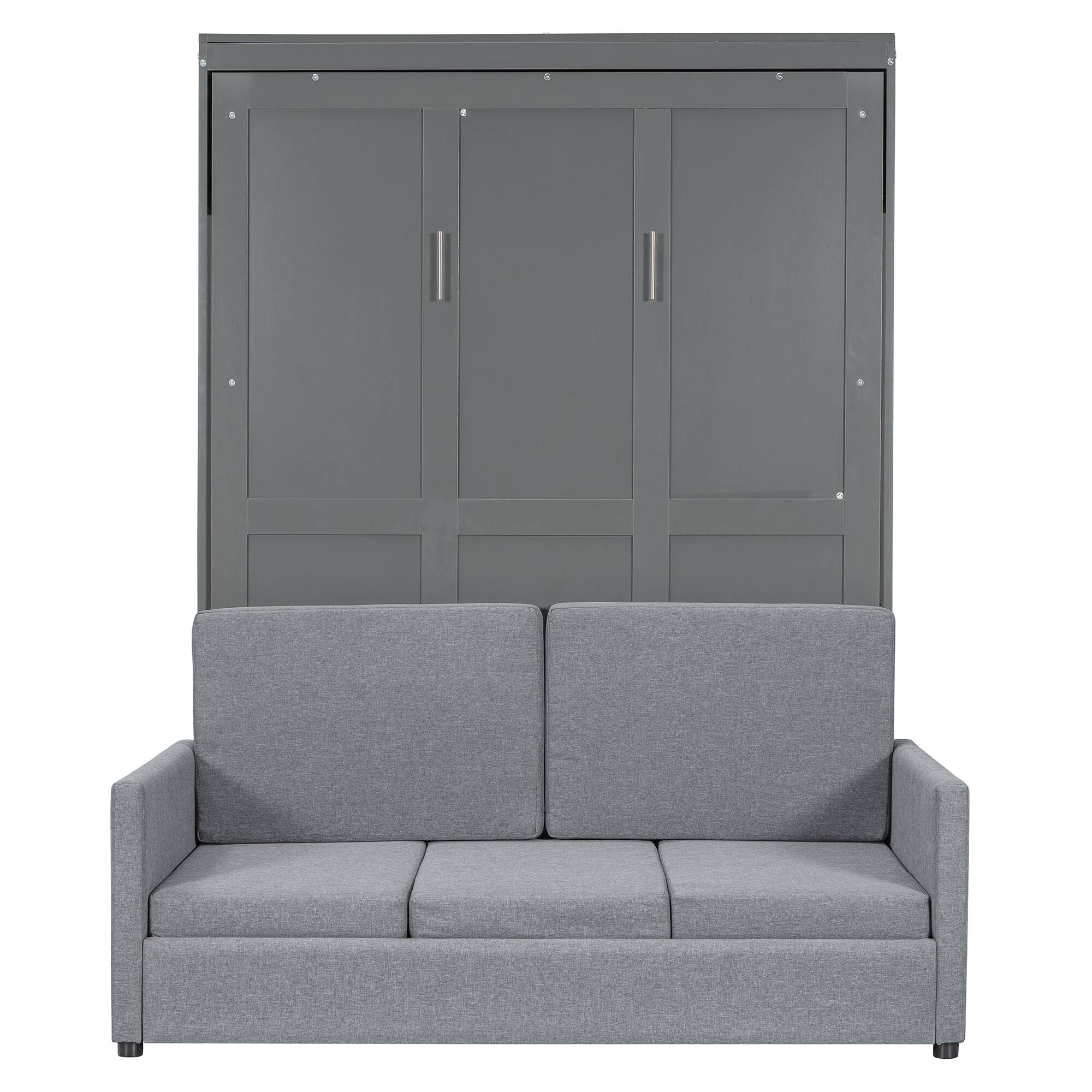 Left. Tiramisubest - Full Size Gray Murphy Bed Wall Bed, MDF+LVL, 83"L x 66"W x 84"H, 196 lbs, Space-Saving - Gray.