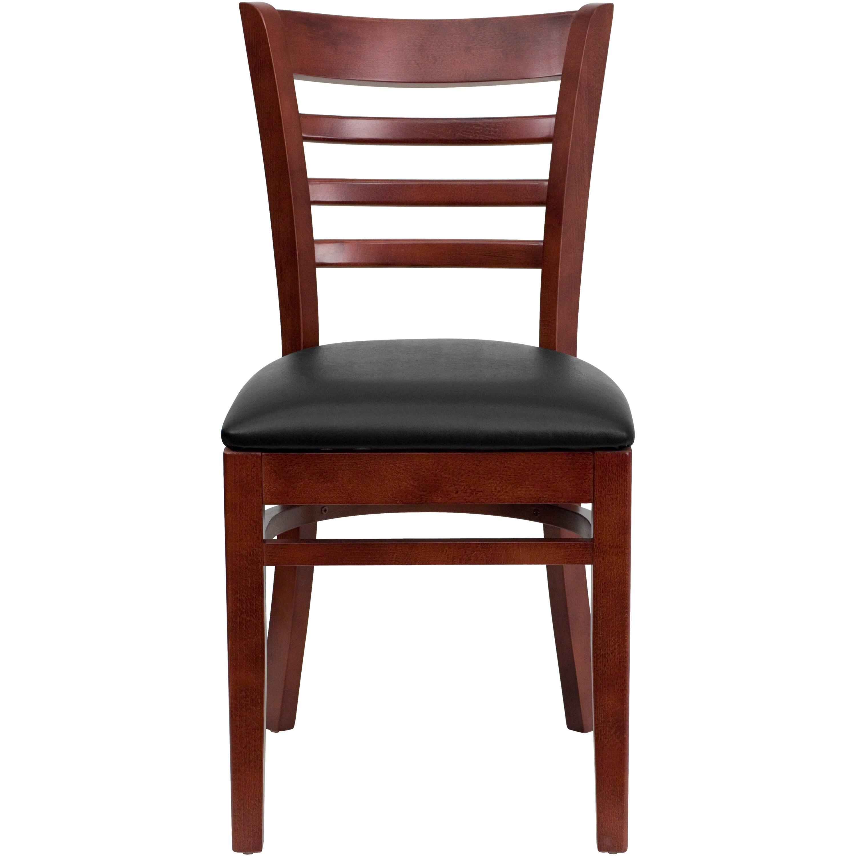 Alt View 6. Emma + Oliver - 2 Pack Ladder Back Wooden Restaurant Chair - Black Vinyl Seat/Mahogany Wood Frame.