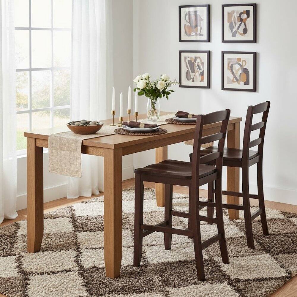 Alt View 3. FurniFact - 2-Pc 24" Ladder Back Counter Stools - Walnut.