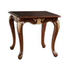 Manhattan Lane - Saili Side End Table, Gold Carvings, 29 Inch, Cabriole, Tobacco Brown Wood - Tobacco Brown, Gold