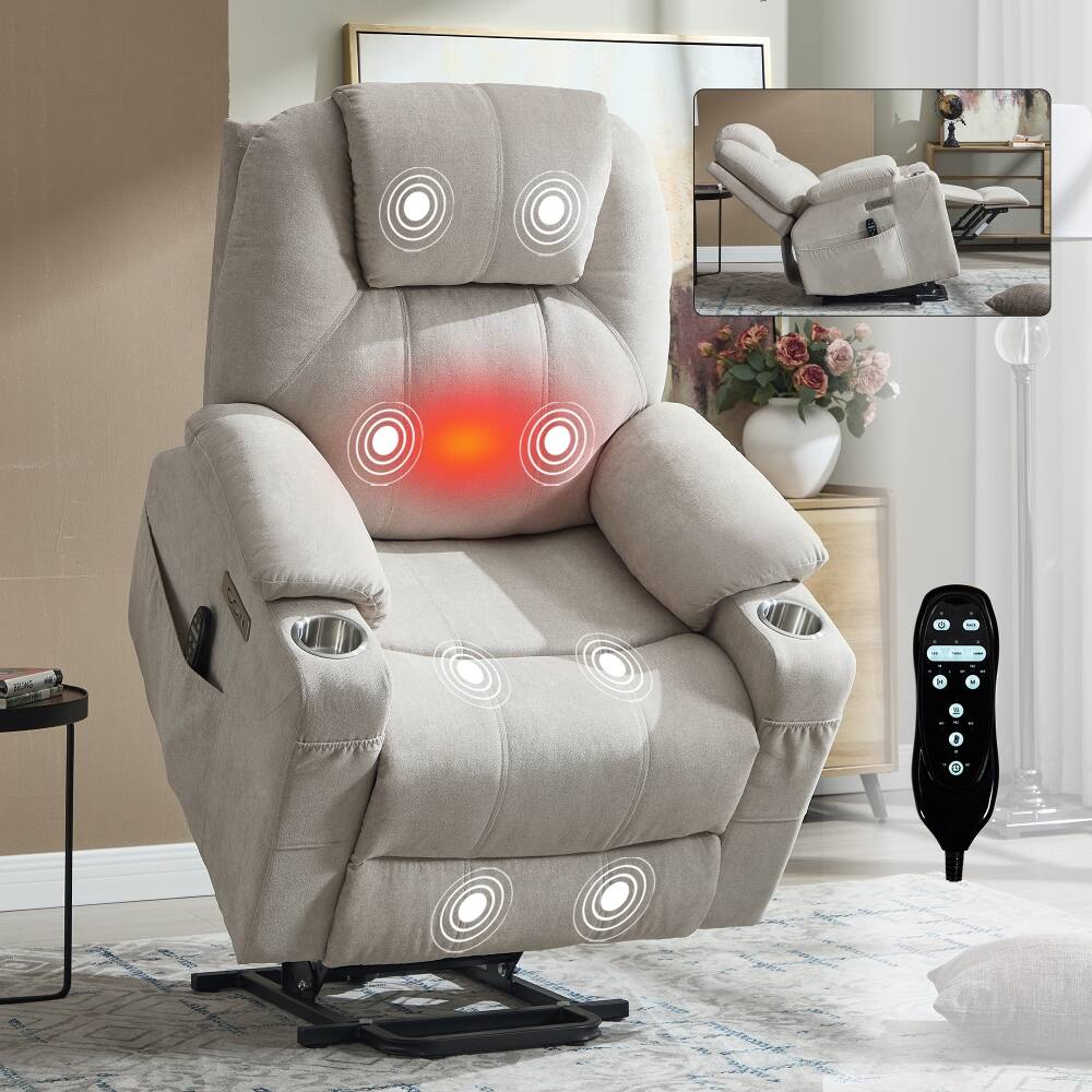 Angle. Ropilly - Ropilly power lift recliner chair heavy duty 350 lbs with lumbar heating and USB ports beige - Beige.