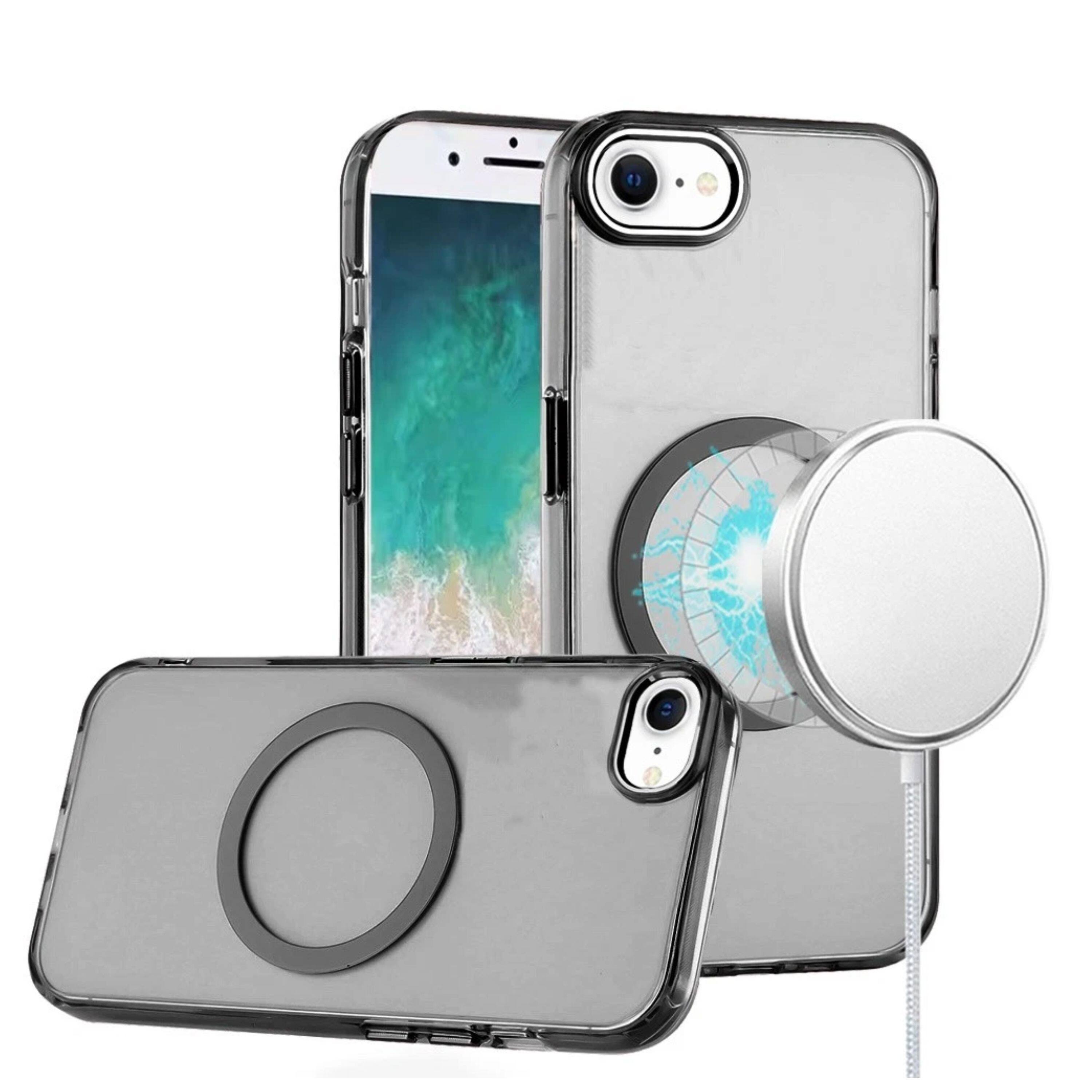Angle. Kitcheniva - Hybrid Raised Camera Bezel Magnetic Circle Phone Case With Tempered Glass For iPhone 16e/17e Black - Black.