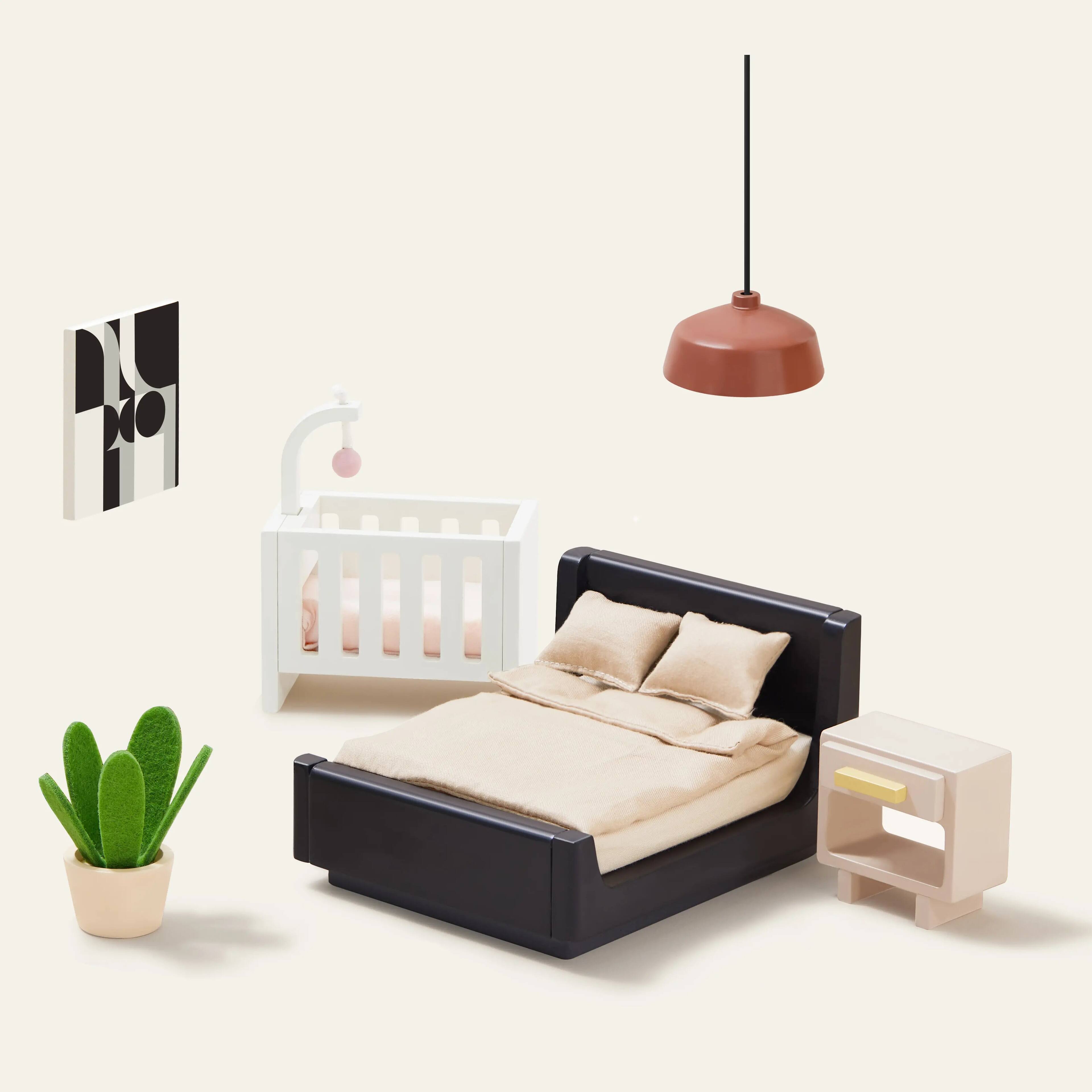 Alt View 1. Tiny Land - Kids Dollhouse with 6 Play Areas, Modern Woodend Pretend Play House, Dollhouse Furniture & Imaginative Play Toy - Black.