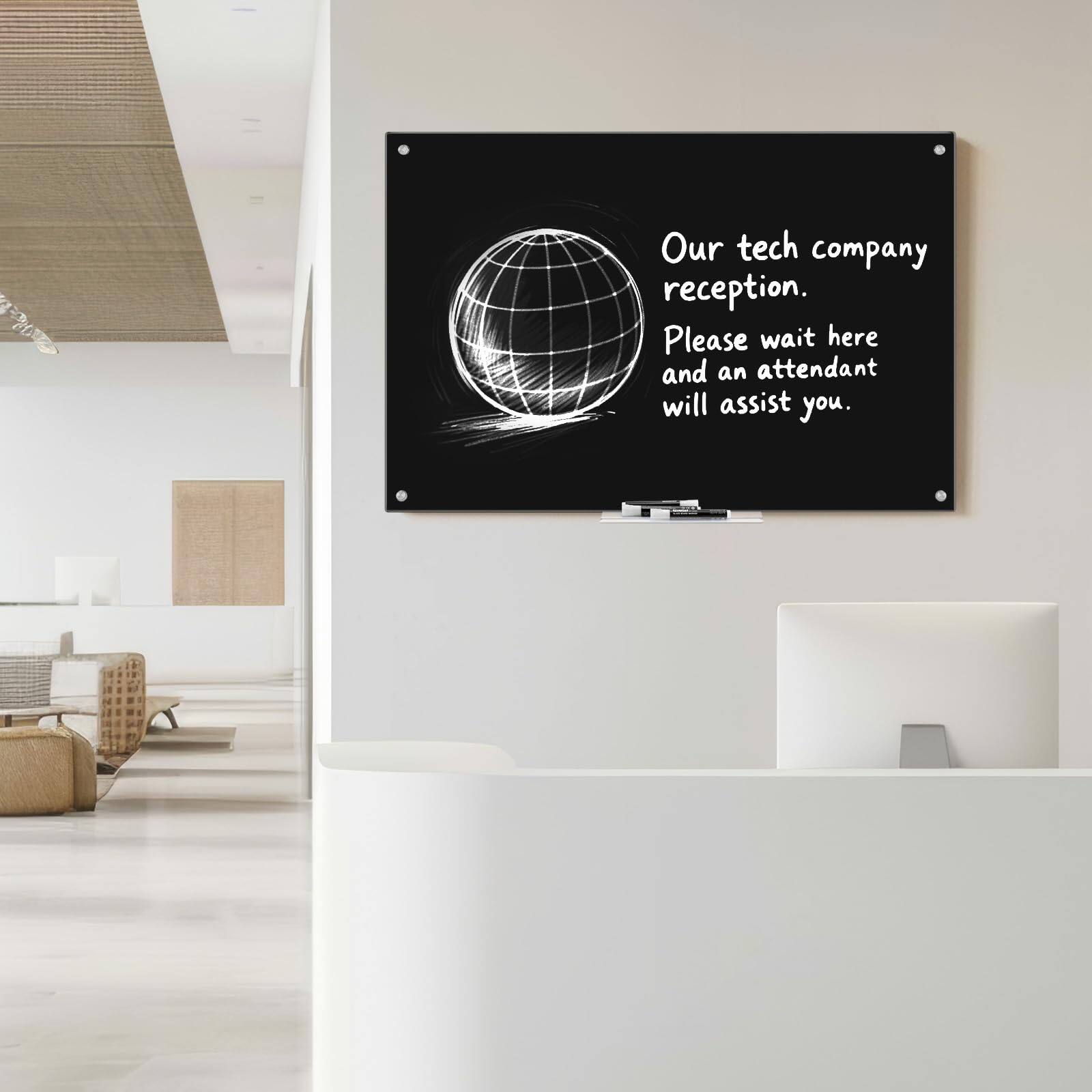 Our tech company reception. Please wait here and an attendant will assist you.