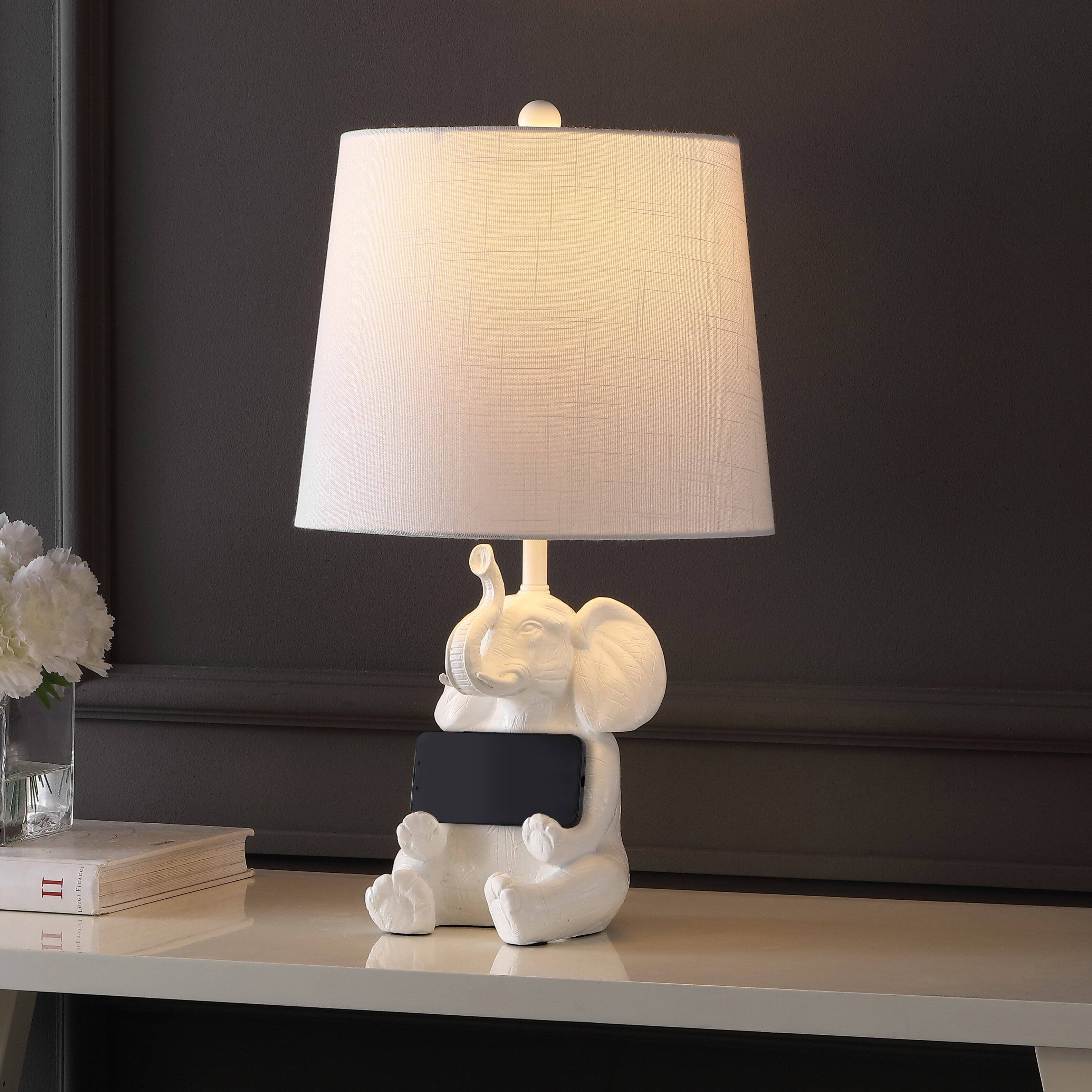 Alt View 1. Jonathan Y - Kairi 21" Modern Shabby Chic Resin/Iron Happy Elephant LED Kids' Table Lamp with Phone Stand, White.