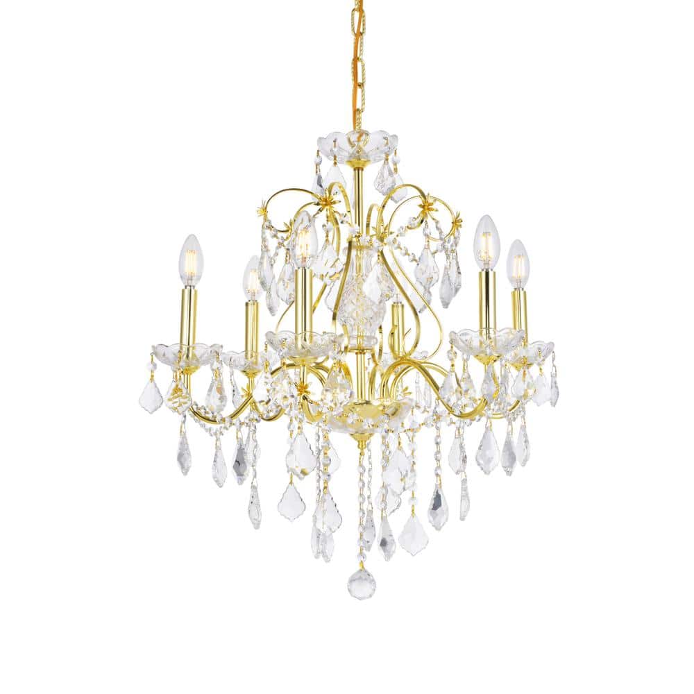 Elegant Lighting - St. Francis 6 light Chandelier Clear Royal Cut Crystal - Gold