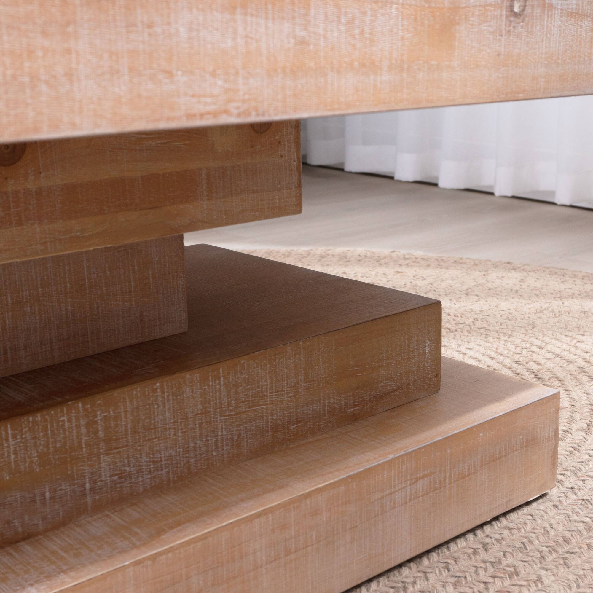 Back. GOODSILO - Modern Rustic Rectangular Coffee Table with Sculptural Block Base for Living Room and Lounge Spaces - Natural+Rustic.