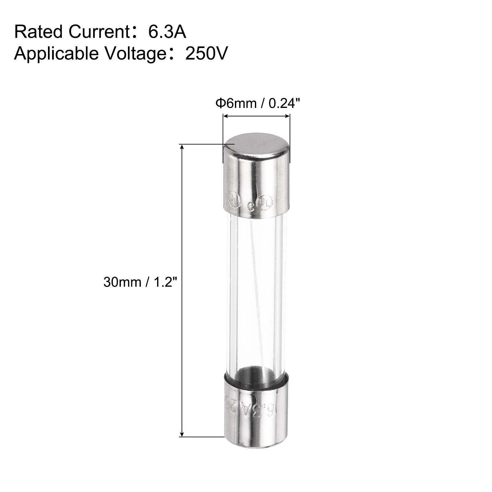 Rated Current: 6.3A  
Applicable Voltage: 250V  

Φ6mm / 0.24"  
30mm / 1.2"