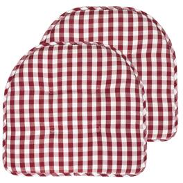 Sweet Home Collection - Checkered Buffalo Check U Shaped Memory Foam 17" x 16" Chair Cushions, 2-Pack - Red/White