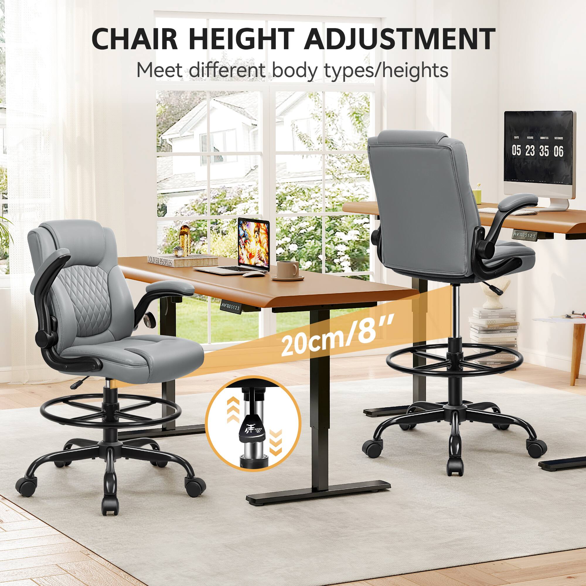 CHAIR HEIGHT ADJUSTMENT  
Meet different body types/heights  

20cm/8"