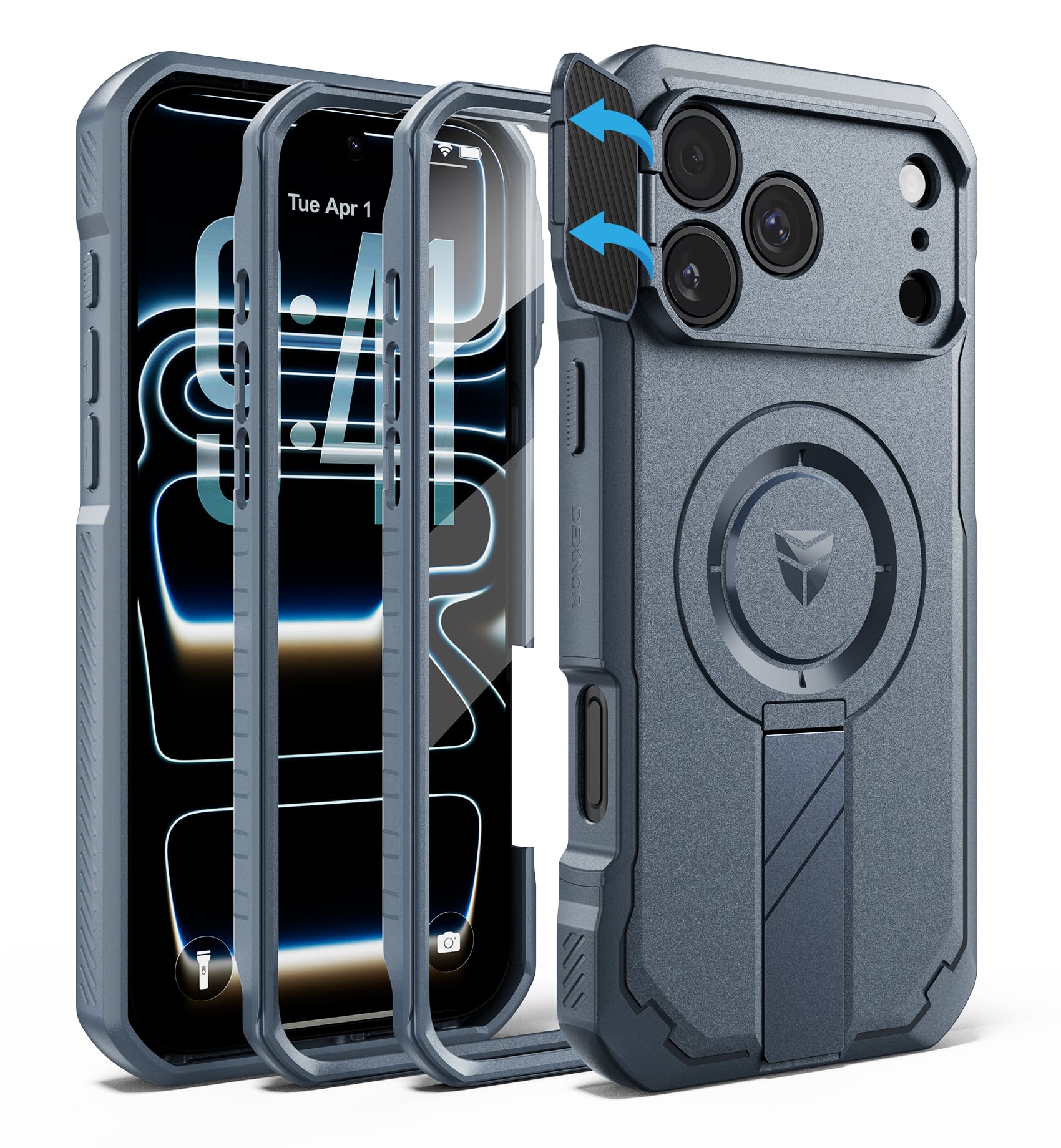 Dexnor - Rugged Case for iPhone 17 Pro Max /18 Pro Max with Camera Cover & Kickstand & Screen Protector, Compatible with MagSafe - Navy Blue