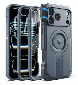 Dexnor - Rugged Case for iPhone 17 Pro Max /18 Pro Max with Camera Cover & Kickstand & Screen Protector, Compatible with MagSafe - Navy Blue