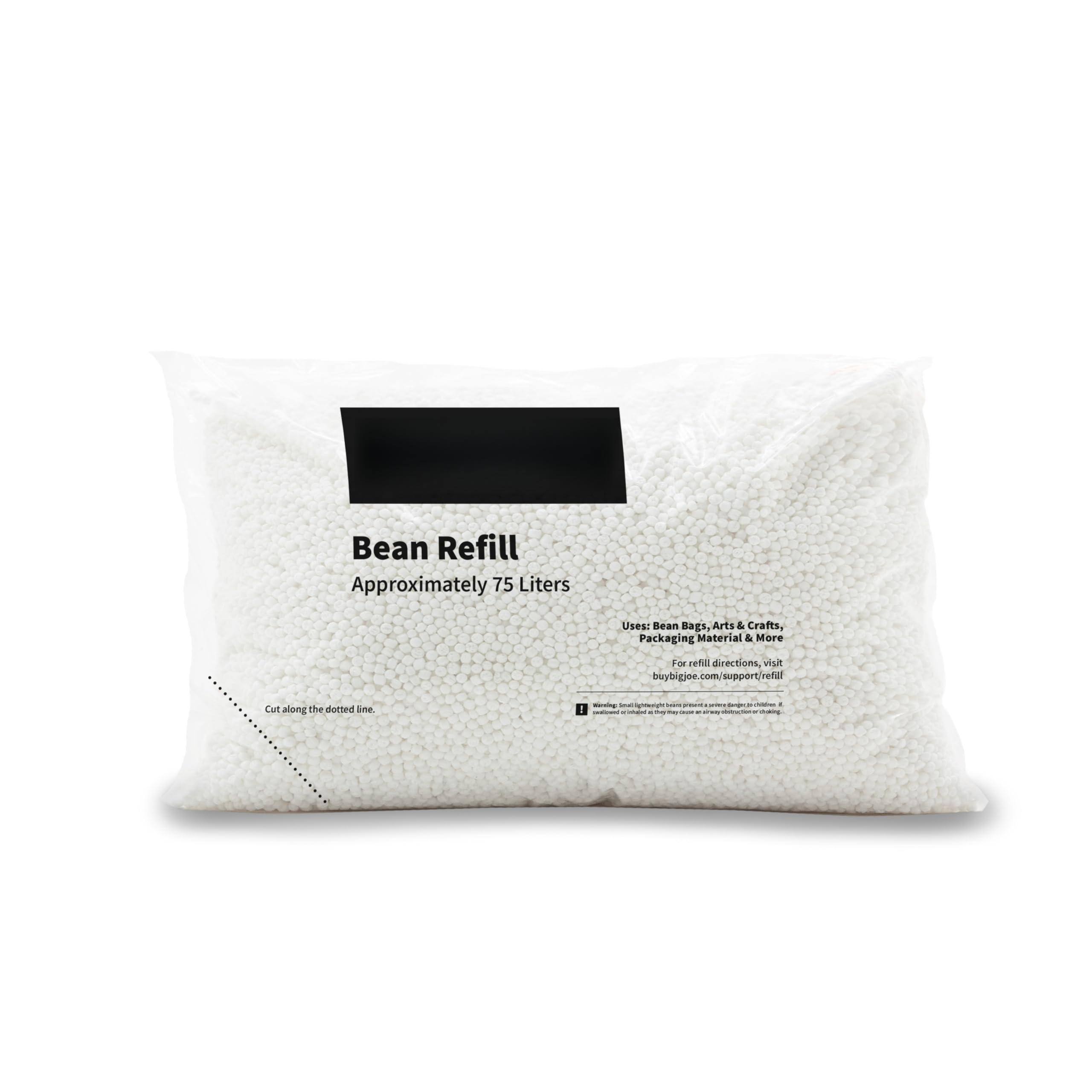 Bean Refill  
Approximately 75 Liters  

Uses: Bean Bags, Arts & Crafts, Packaging Material & More  

For refill directions, visit buybigjoe.com/support/refill  

Cut along the dotted line.