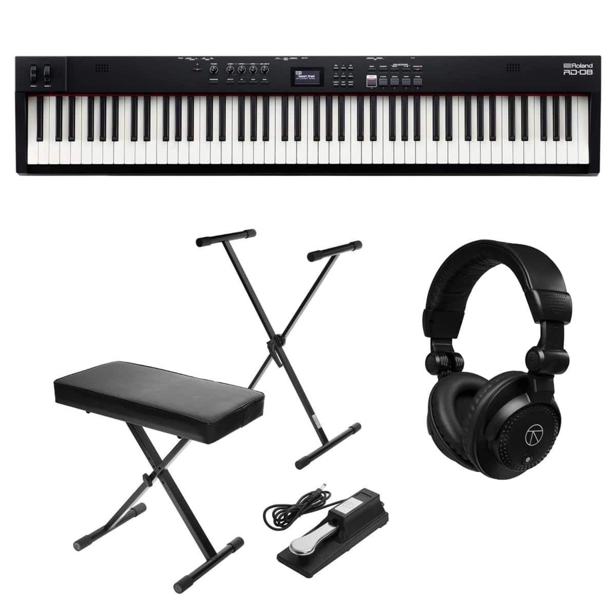 Roland - RD-08 88-Key Digital Stage Piano, + Stand, Bench, Pedal, Headphones