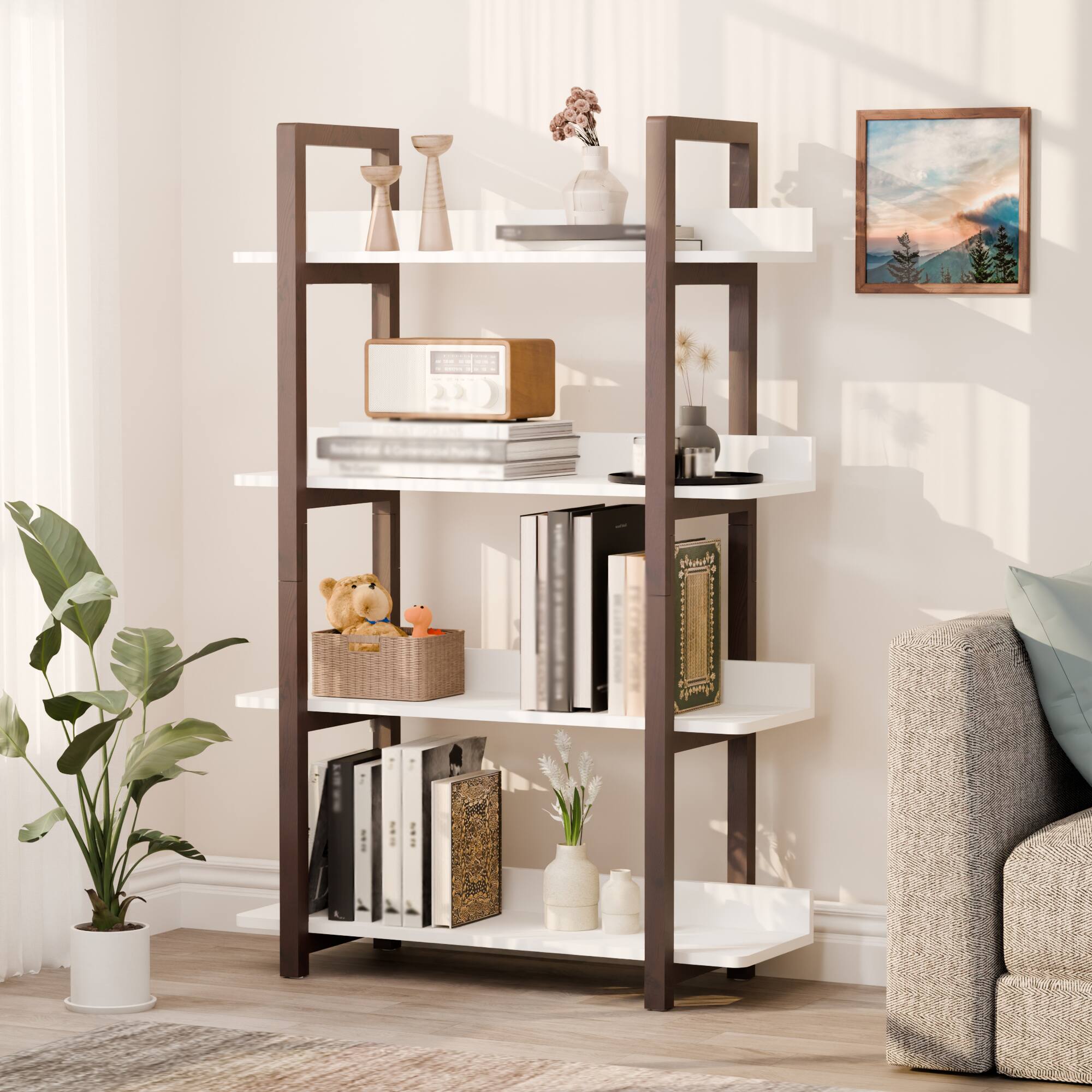 Alt View 6. APRILSOUL - Multifunction Bookcase Solid Wood Frame Mix Color Plant Stand Home Decor - Wood.