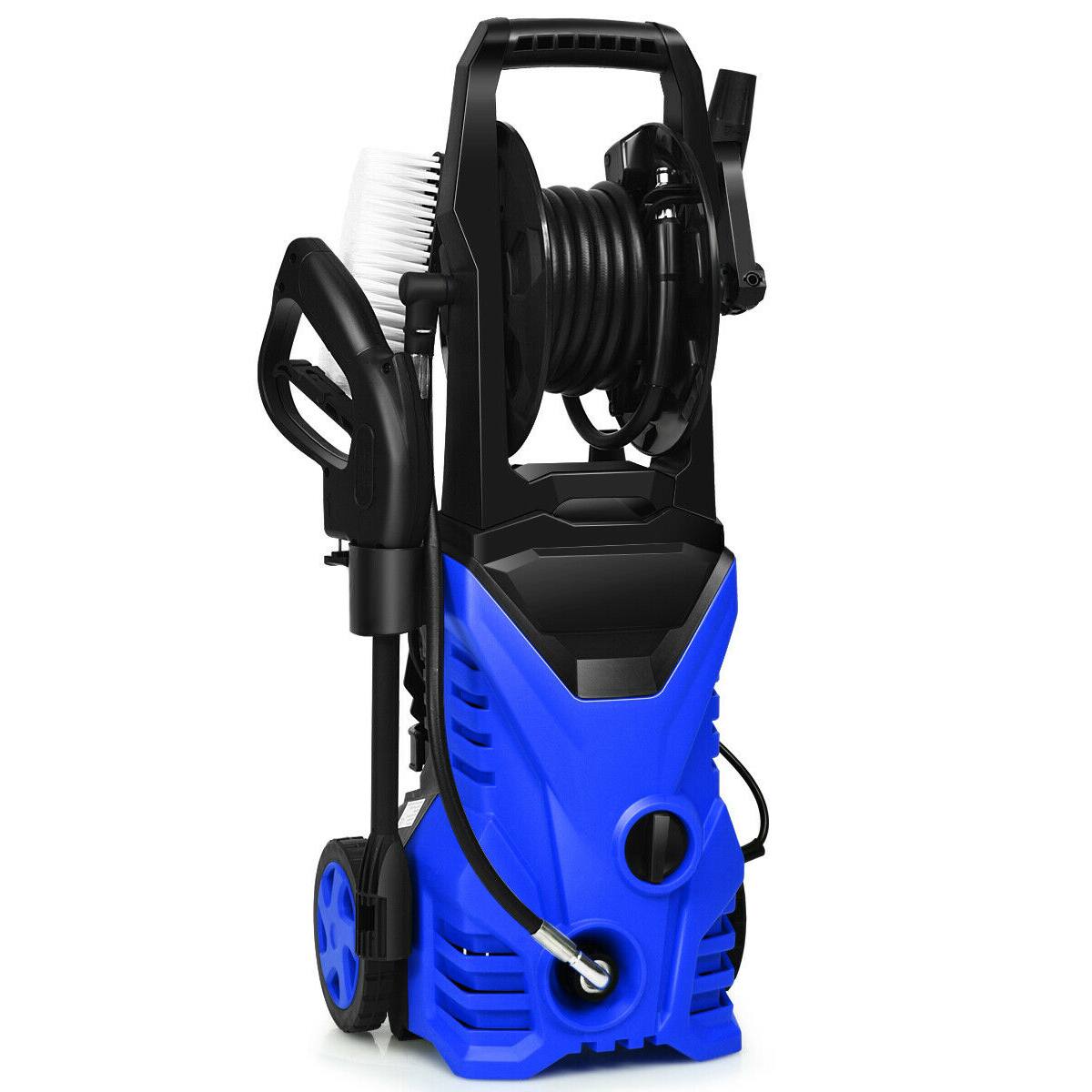 HONGGE - Electric Pressure Washer with Spray Gun Hose Reel and Wheels for Home Cleaning - Blue