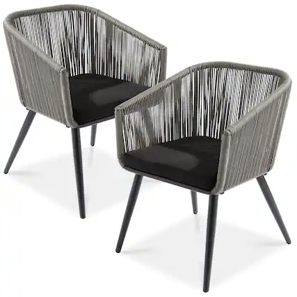 Front. Best Choice Products - Best Choice Products Set of 2 Outdoor Patio Dining Chairs Woven Wicker Seating 250lb Capacity - Gray/Black - Gray/Black.