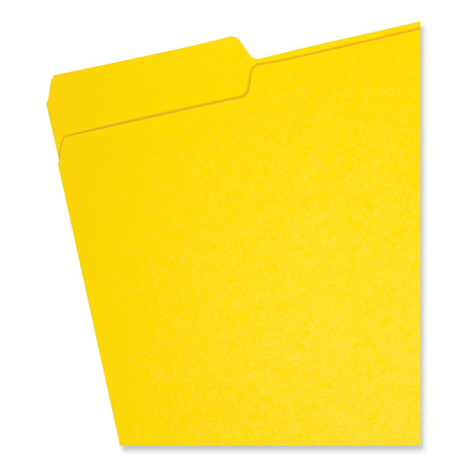 Angle. Smead Manufacturing - Interior File Folders, 1/3-Cut Tabs: Assorted, Letter Size, 0.75" Expansion, Yellow, 100/Box.
