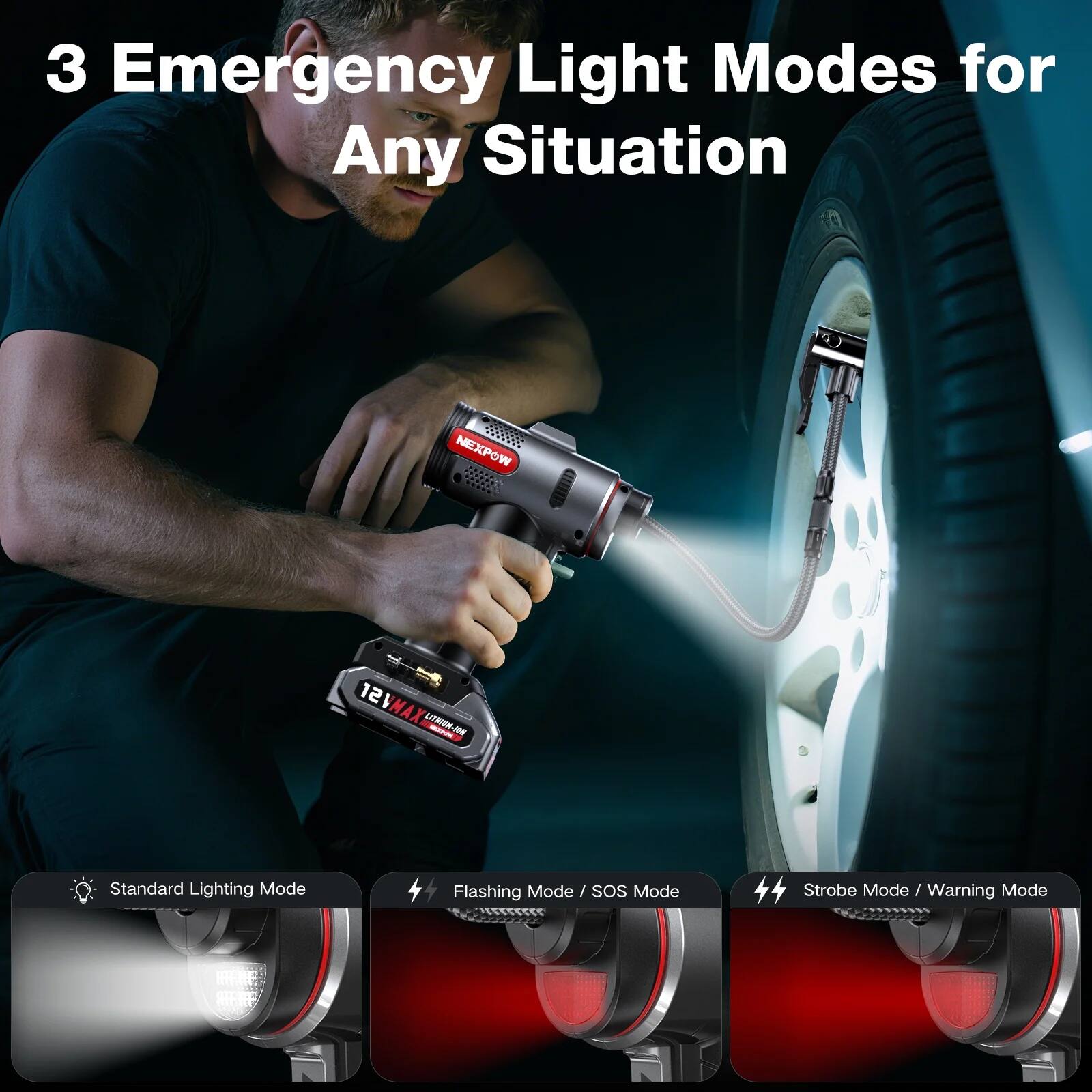 3 Emergency Light Modes for Any Situation

- Standard Lighting Mode
- Flashing Mode / SOS Mode
- Strobe Mode / Warning Mode