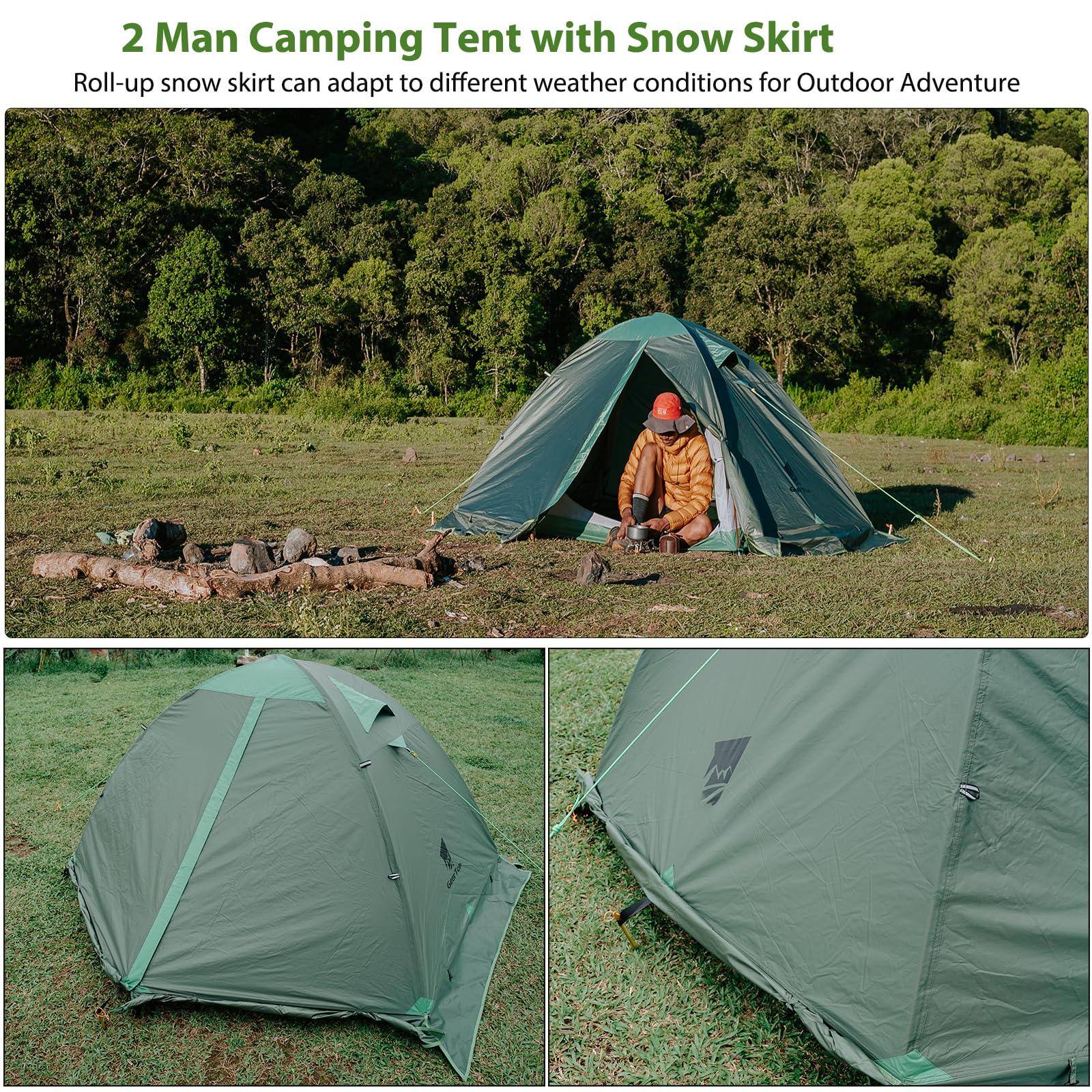 2 Man Camping Tent with Snow Skirt

Roll-up snow skirt can adapt to different weather conditions for Outdoor Adventure