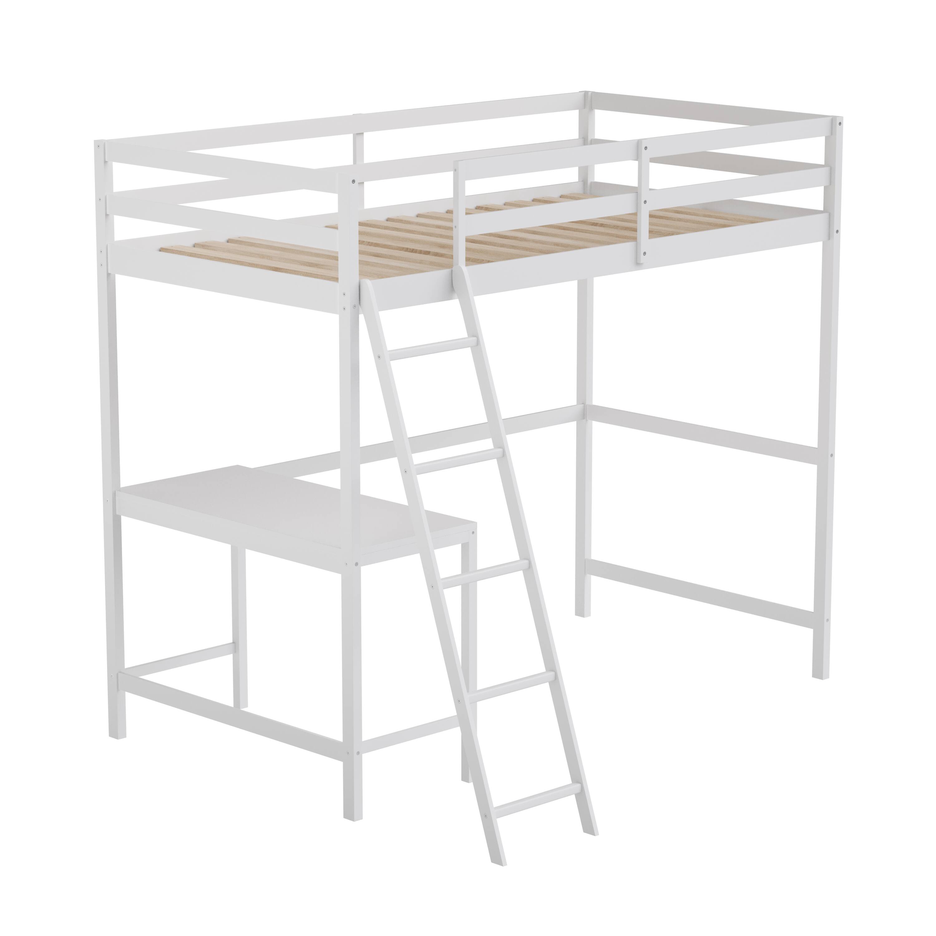 Alt View 1. Emma + Oliver - Wooden Loft Bed Frame with Integrated Desk and Ladder - White.