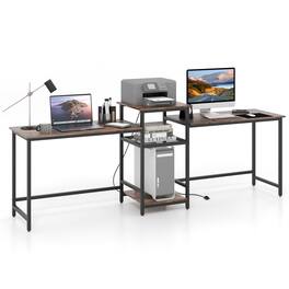 Ecooso - 2-Person Computer Desk with Power Outlet, Printer Stand Workstation for Home Office Setup - Rustic Brown Black