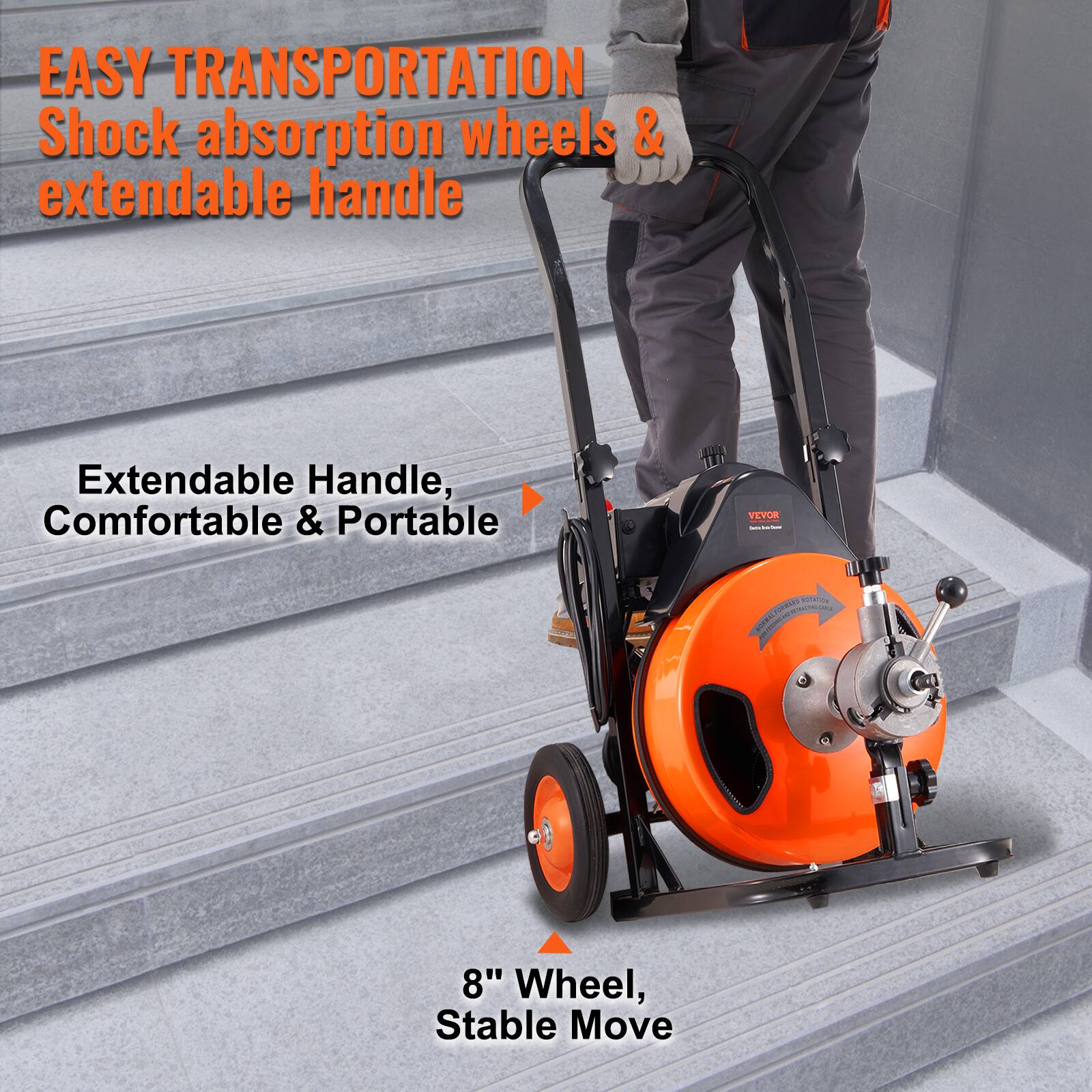 EASY TRANSPORTATION Shock absorption wheels & extendable handle, Extendable Handle, Comfortable & Portable, 8" Wheel, Stable Move