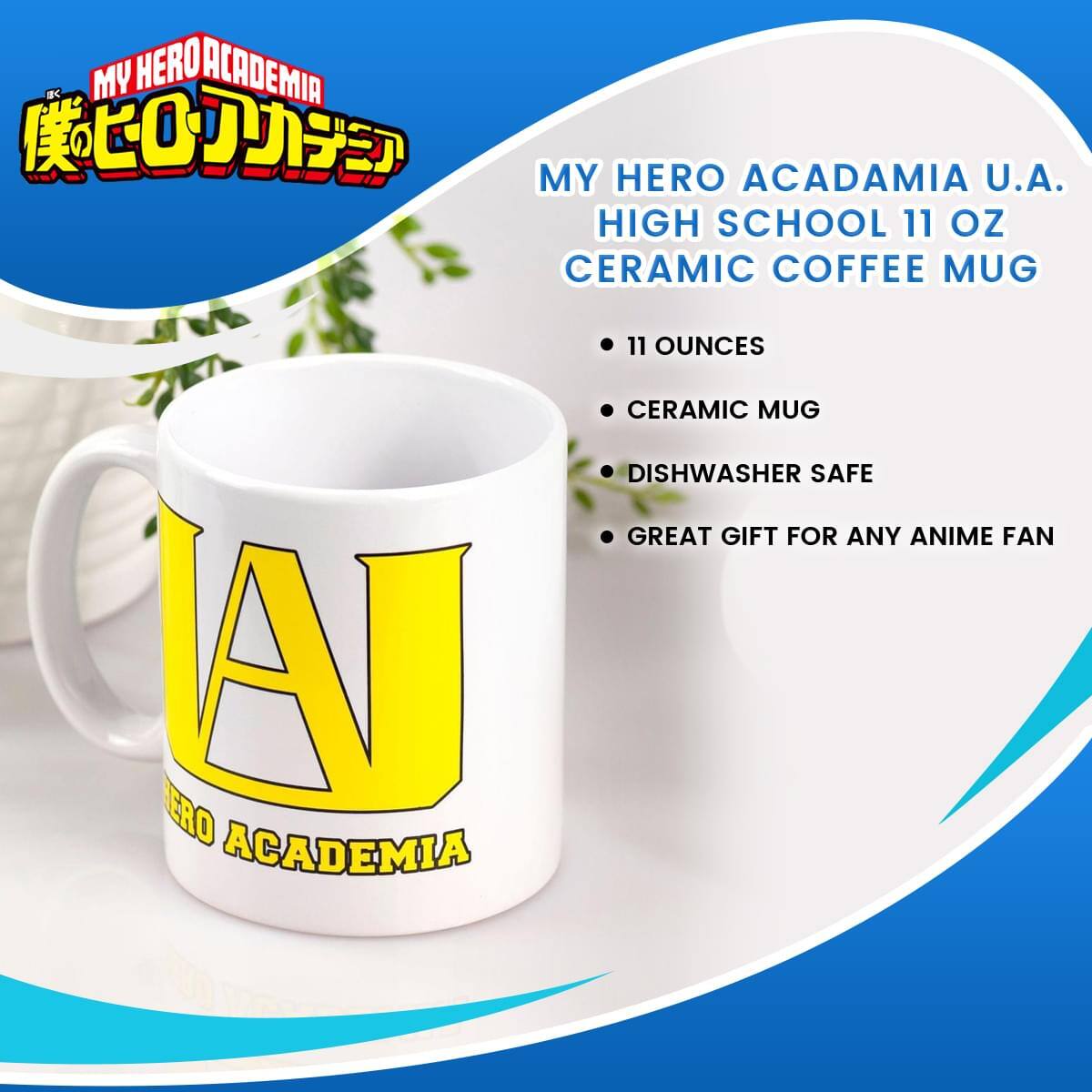 MY HERO ACADEMIA U.A. HIGH SCHOOL 11 OZ CERAMIC COFFEE MUG

- 11 OUNCES
- CERAMIC MUG
- DISHWASHER SAFE
- GREAT GIFT FOR ANY ANIME FAN