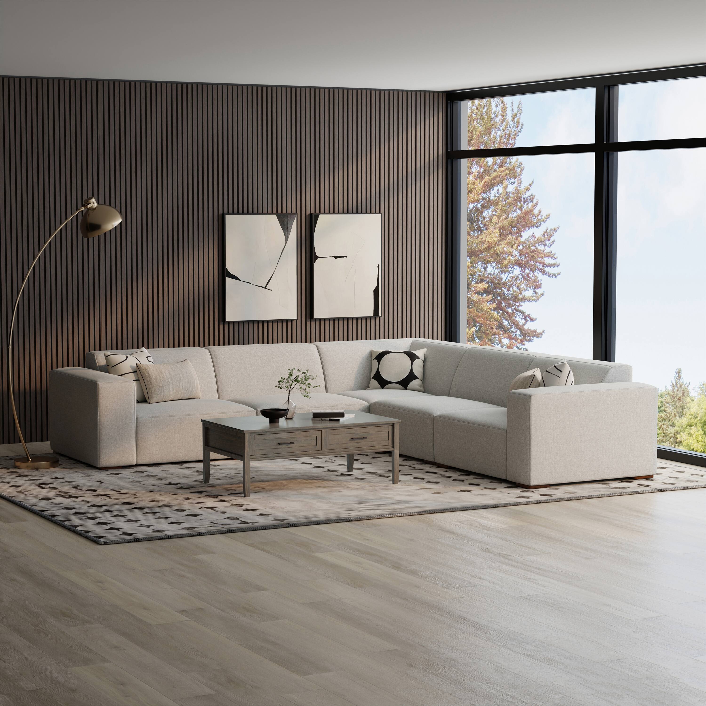 Angle. Simpli Home - Rex Corner Sofa Module in Tightly Woven Performance Fabric - Pale Grey.