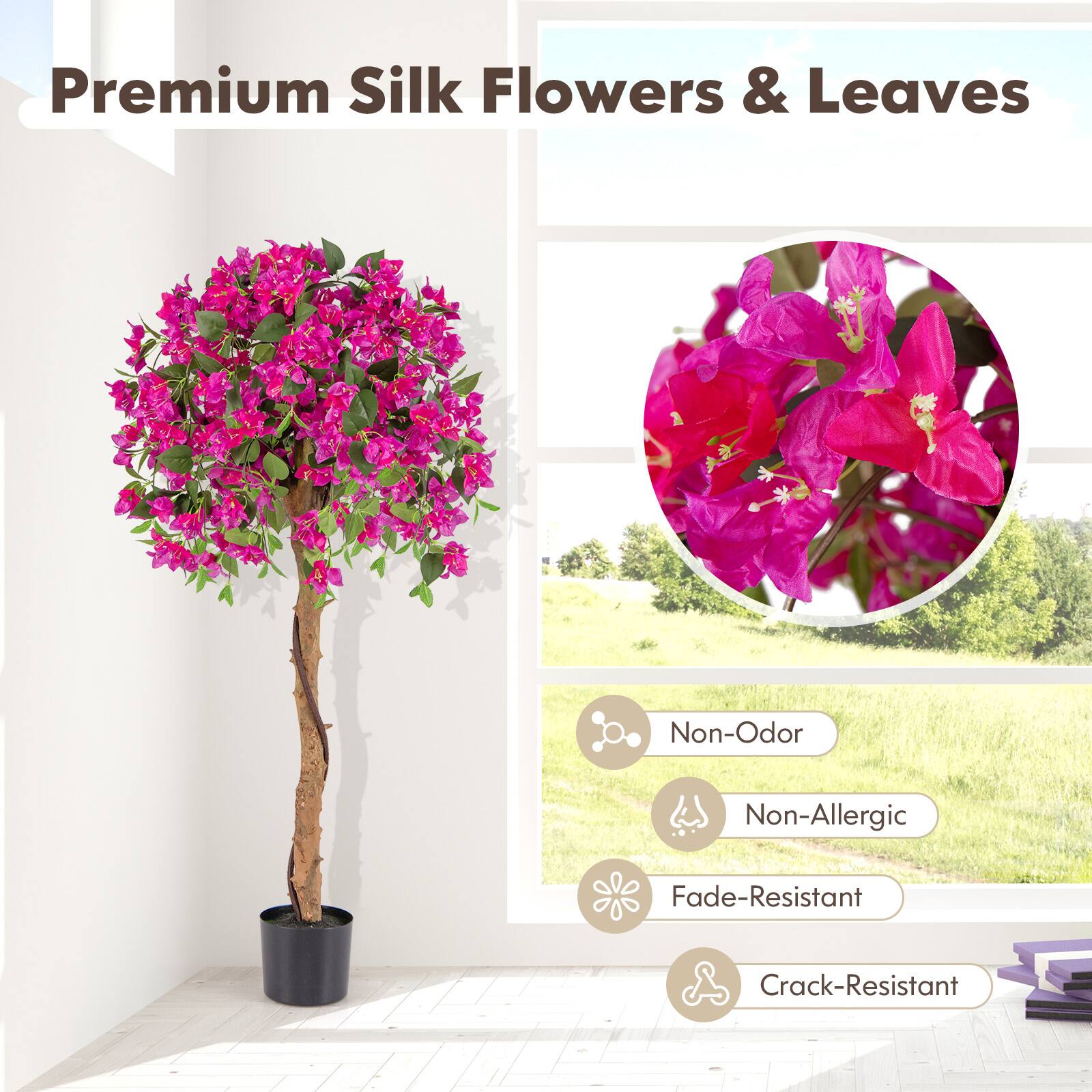 Premium Silk Flowers & Leaves

- Non-Odor
- Non-Allergic
- Fade-Resistant
- Crack-Resistant