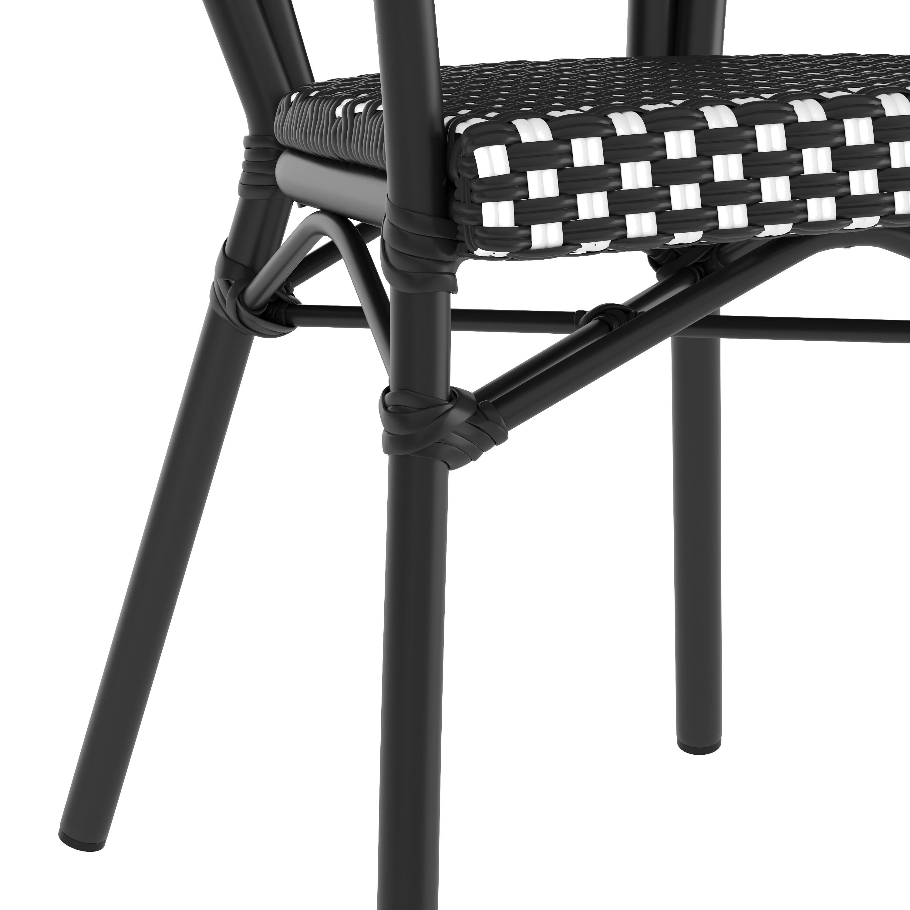 Alt View 10. Emma + Oliver - Colmar Indoor/Outdoor Stacking Thonet Bistro Style Chair with Arms, PE Rattan Seat and Finished Metal Frame - Black & White/Black Frame.